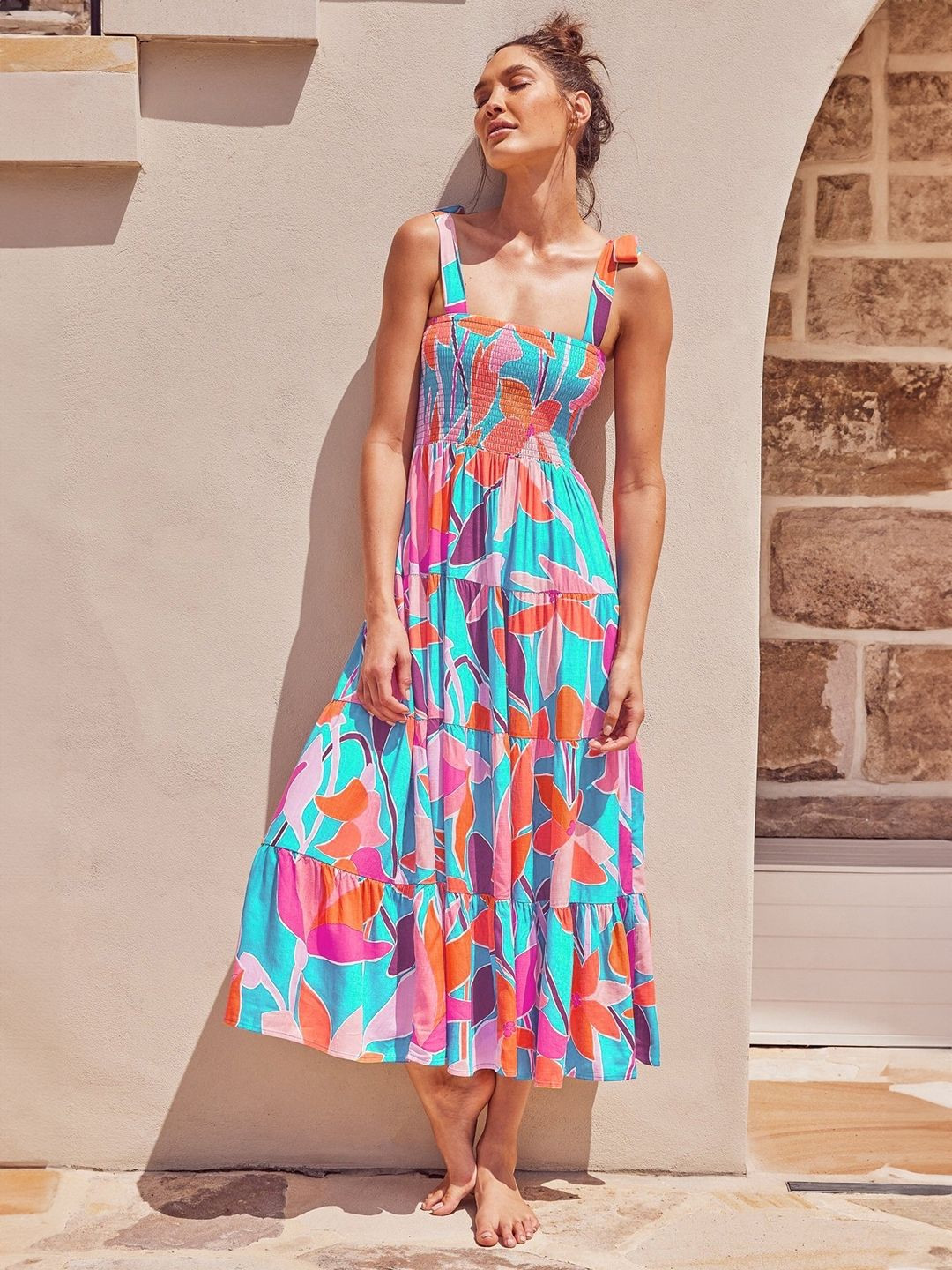 Buy KPOP Polyester Floral Print A Line Maxi Dress Dresses for Women