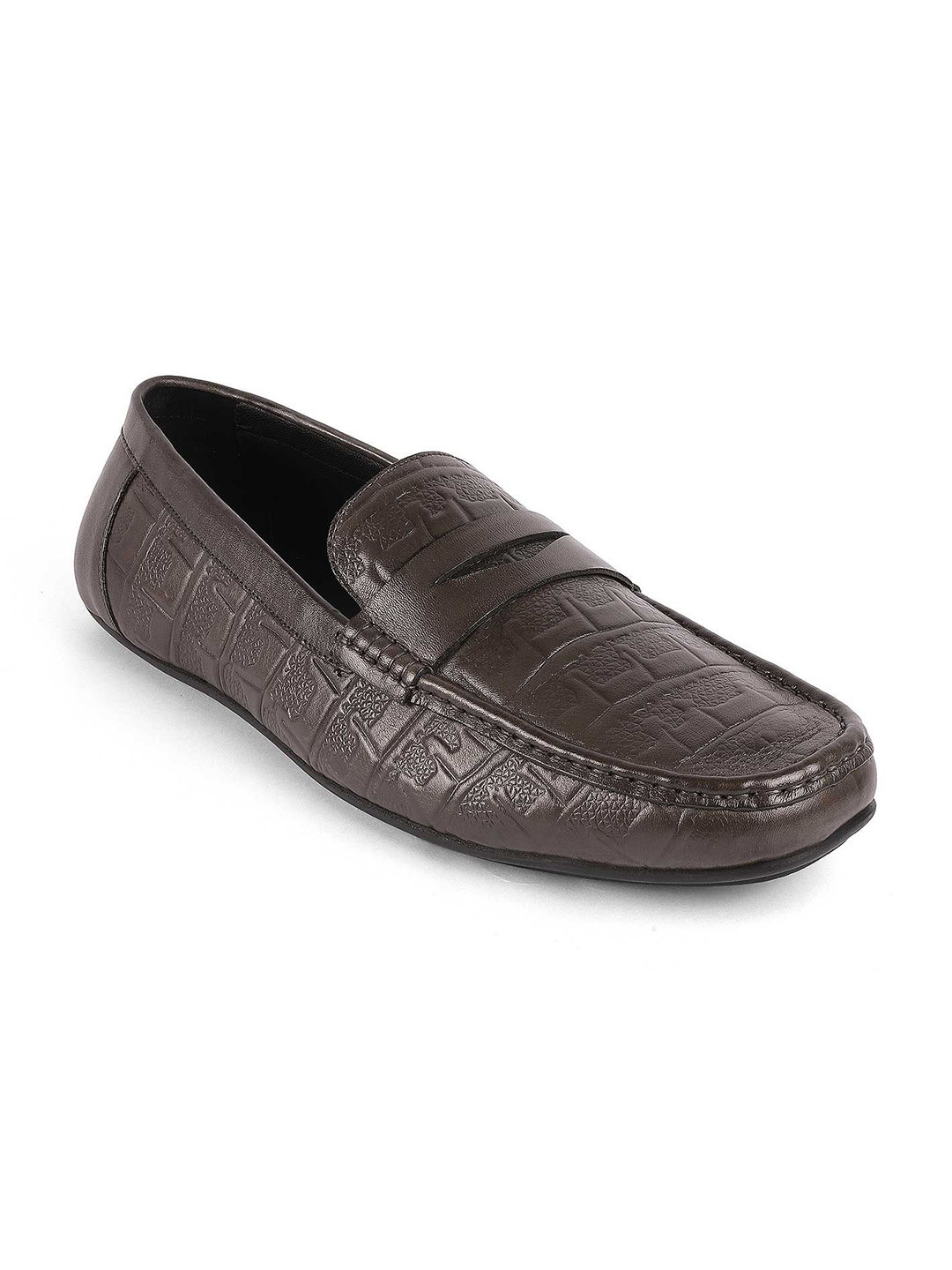 Tresmode Ro Brown Men's Textured Leather Loafers main image 1