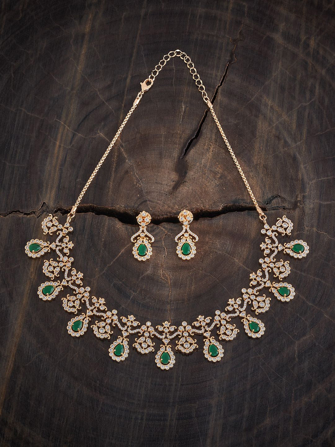 Gold-Plated Cubic Zirconia Studded Jewelry Set