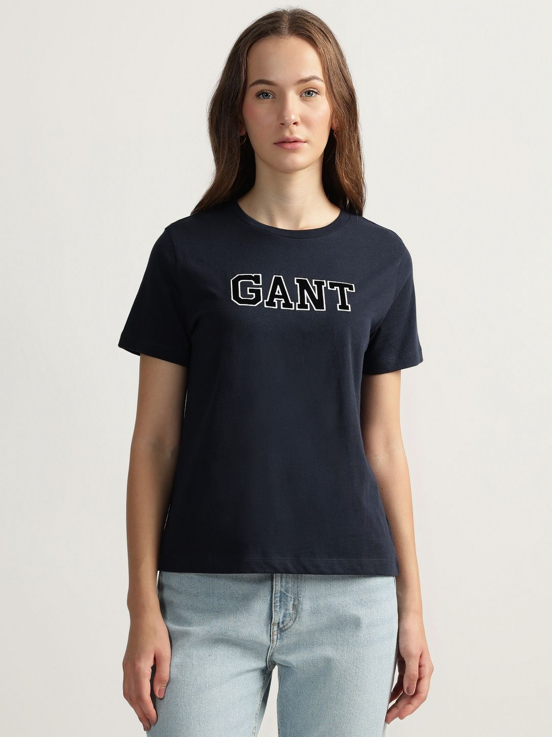 Gant Women Navy Blue Crest Printed T-Shirt