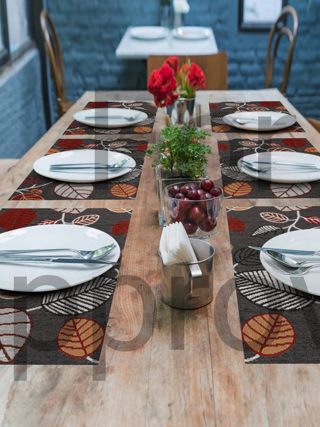 Buy PRAKARTIK Set Of 6 Black & White Printed Dining Table Mats - Table ...