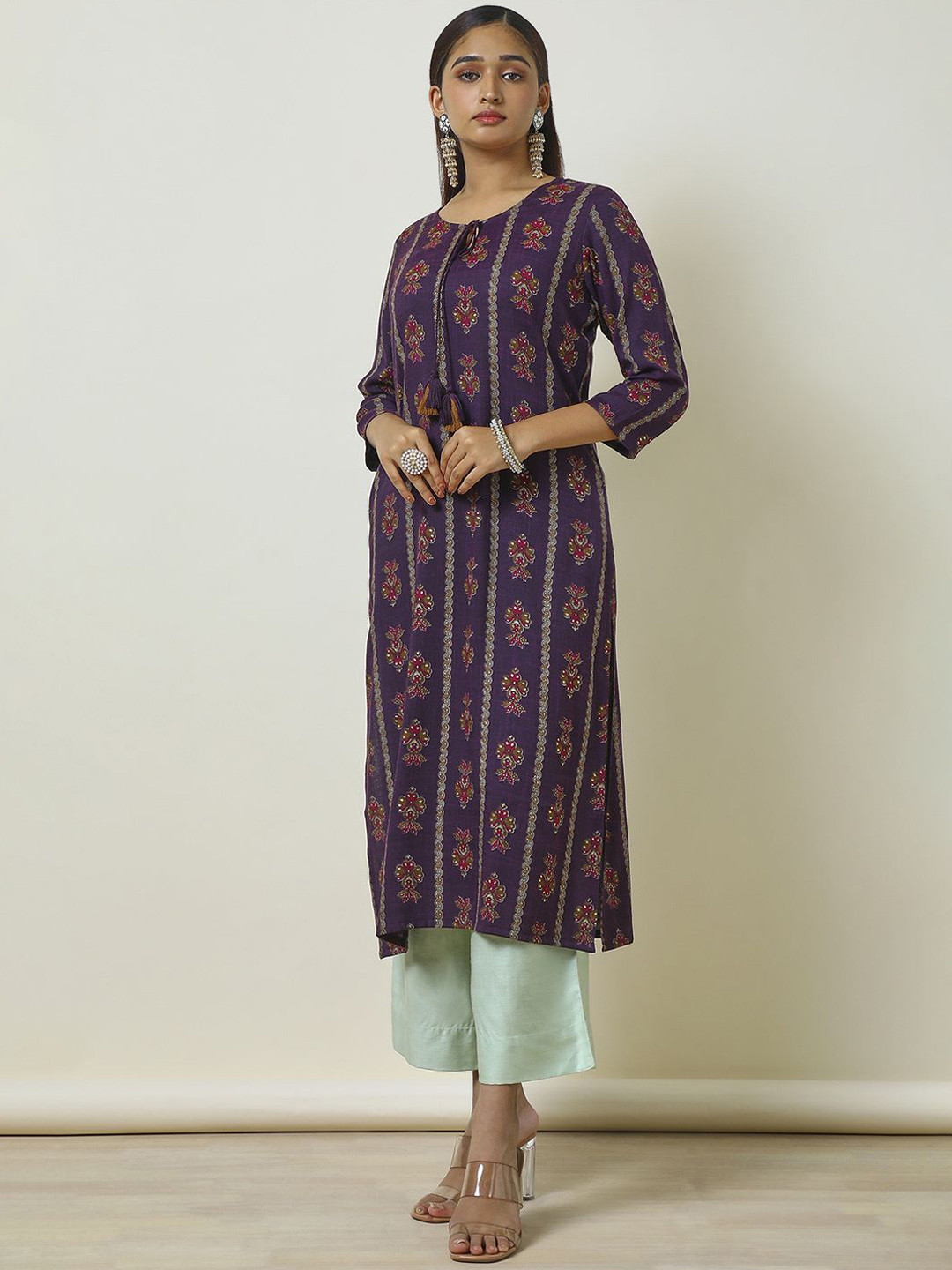 Orchid purple floral printed long kurta