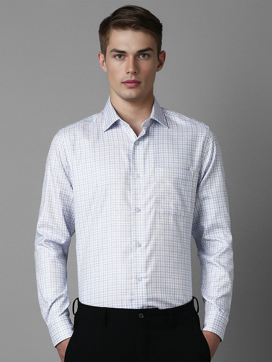 Buy Louis Philippe Men Classic Spread Collar Checked Cotton Formal