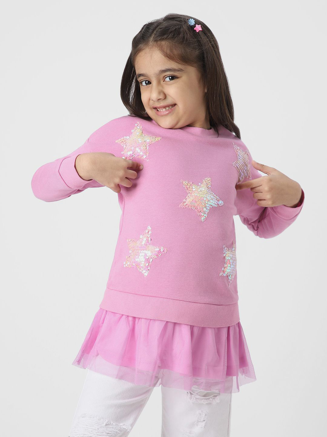 Nautinati Striped Multicolour Flat-Knit Sweater For Girls main image 1