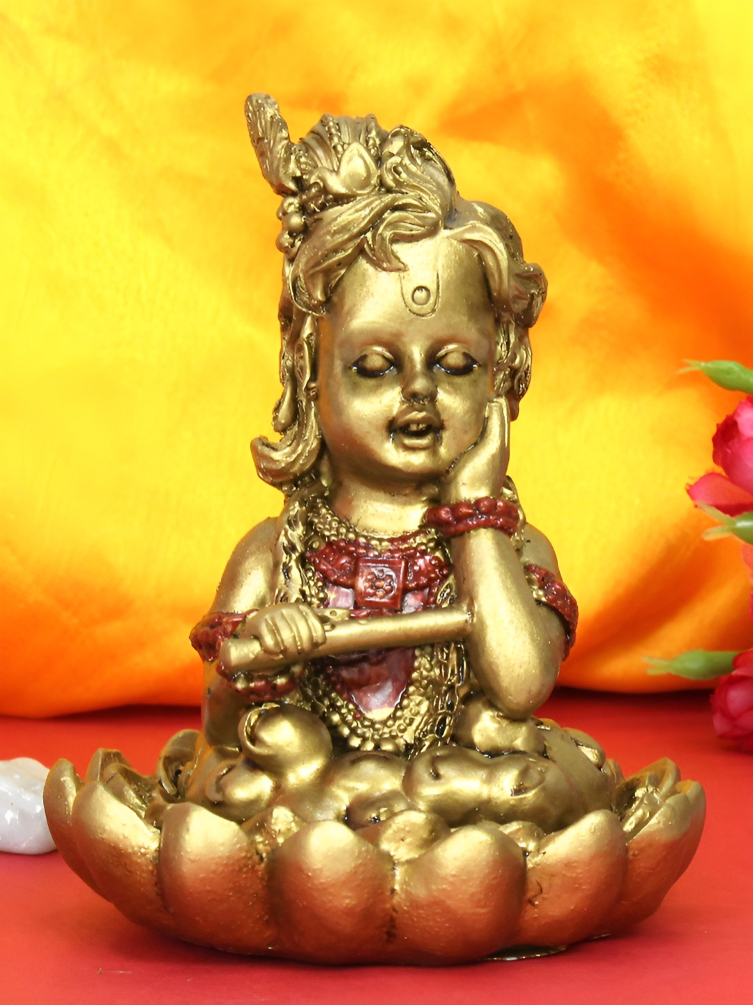 Buy TIED RIBBONS Gold Toned & Red Lord Shri Krishna Religious Idol ...