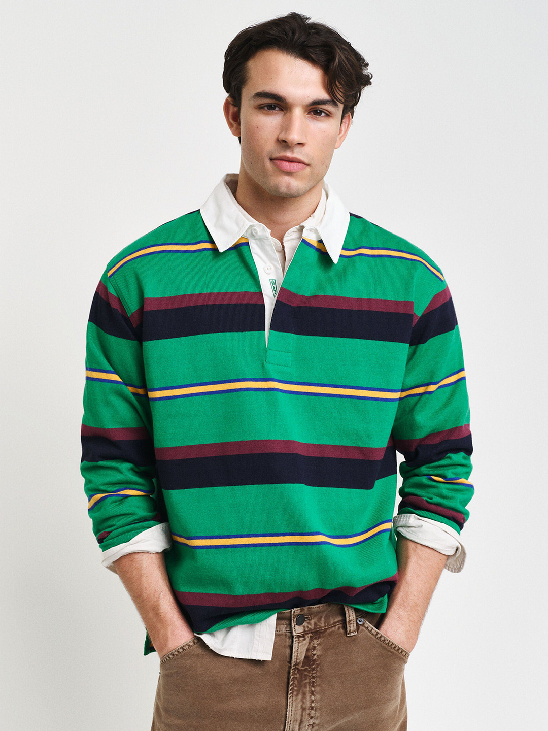 Gant Men Off White Solid Pure Cotton Polo Collar T-Shirt