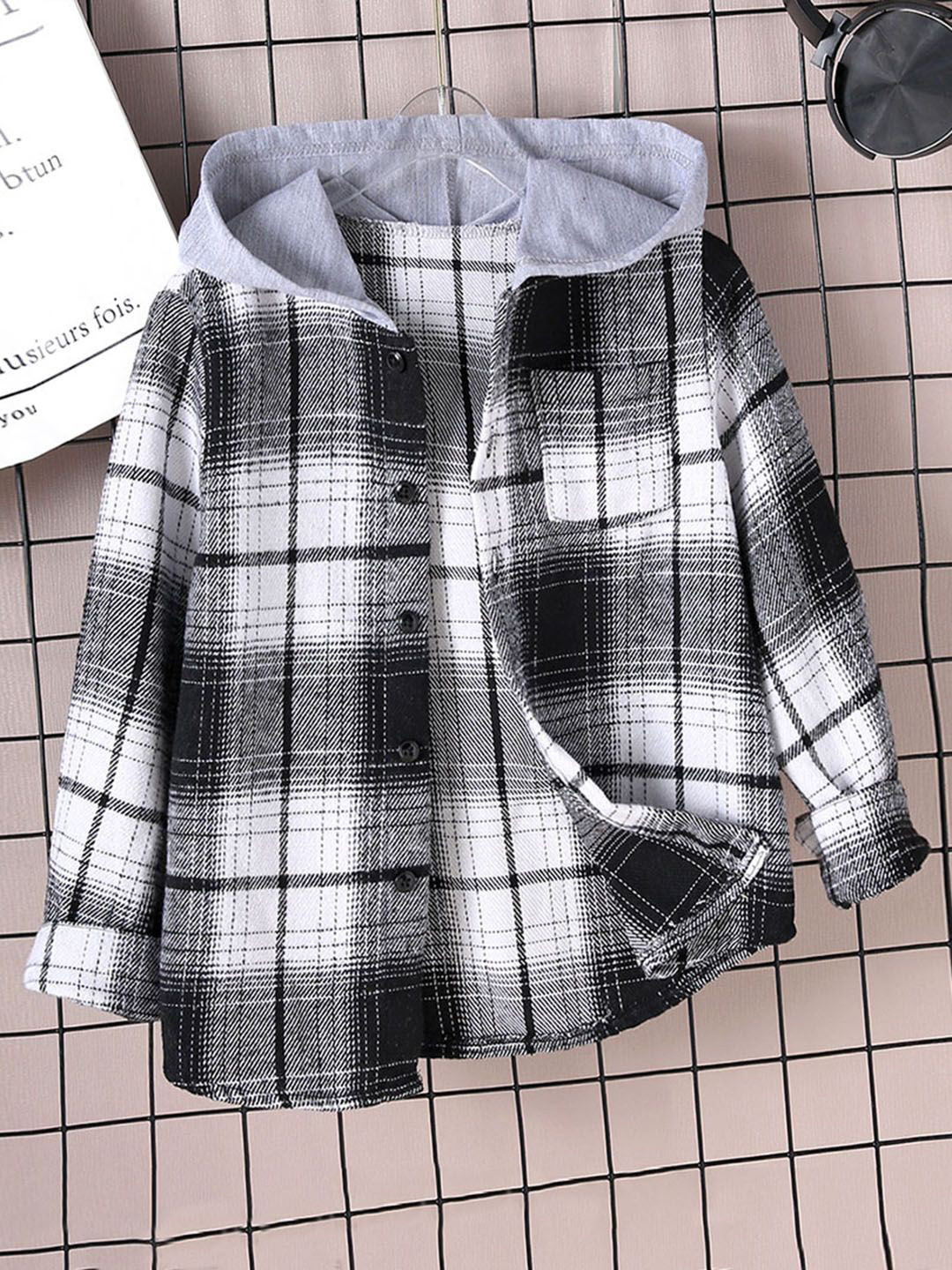 Boys Hooded Sleeveless Checked Shirt main image 0