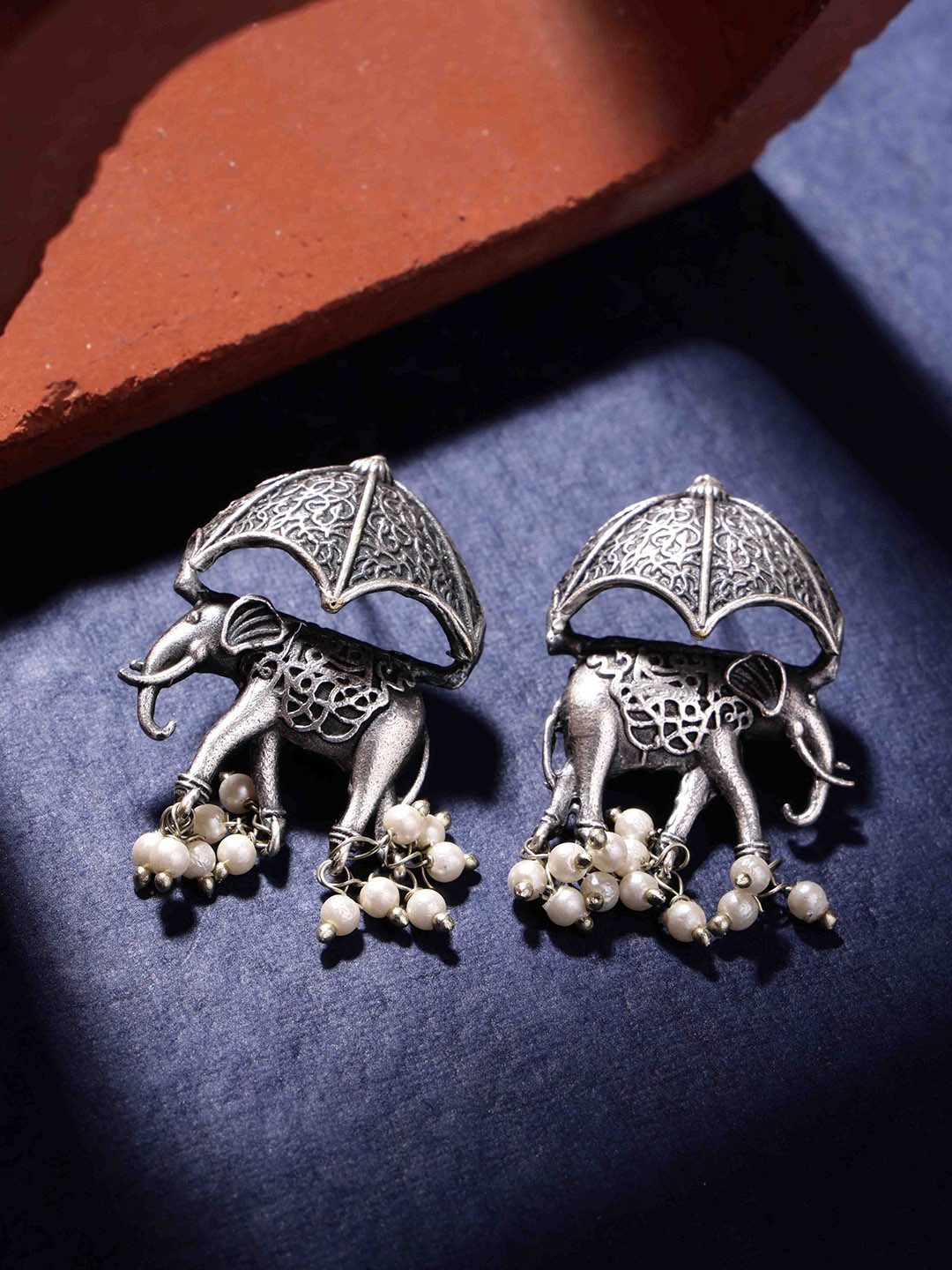 Mint Green - Saanjh Bela Rabbit & Elephant Oxidised Earrings main image 1