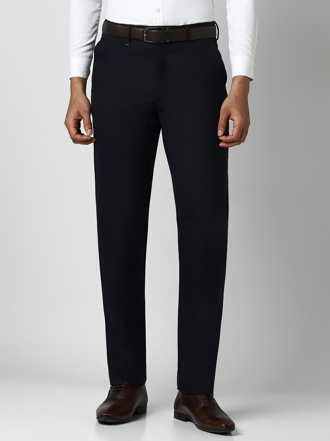 Buy Van Heusen Men Mid Rise Regular Fit Formal Trousers - Trousers for ...