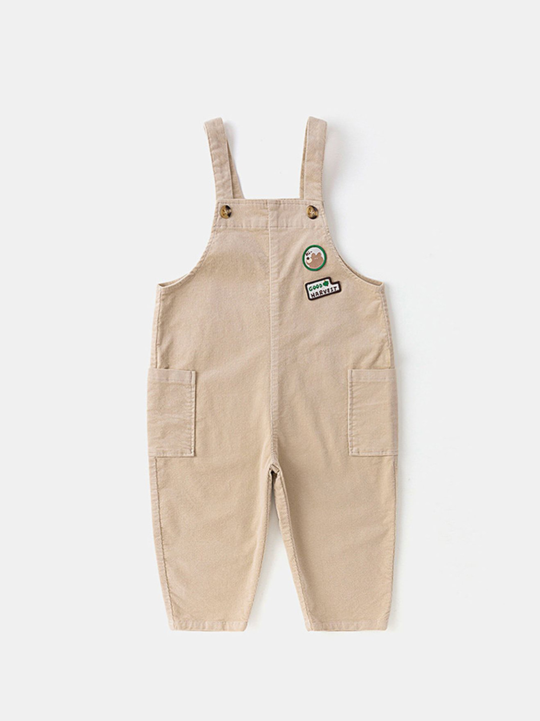 Nautinati Girls' Corduroy Floral & Stars Embroidery Dungaree with Cotton Chequered T-shirt