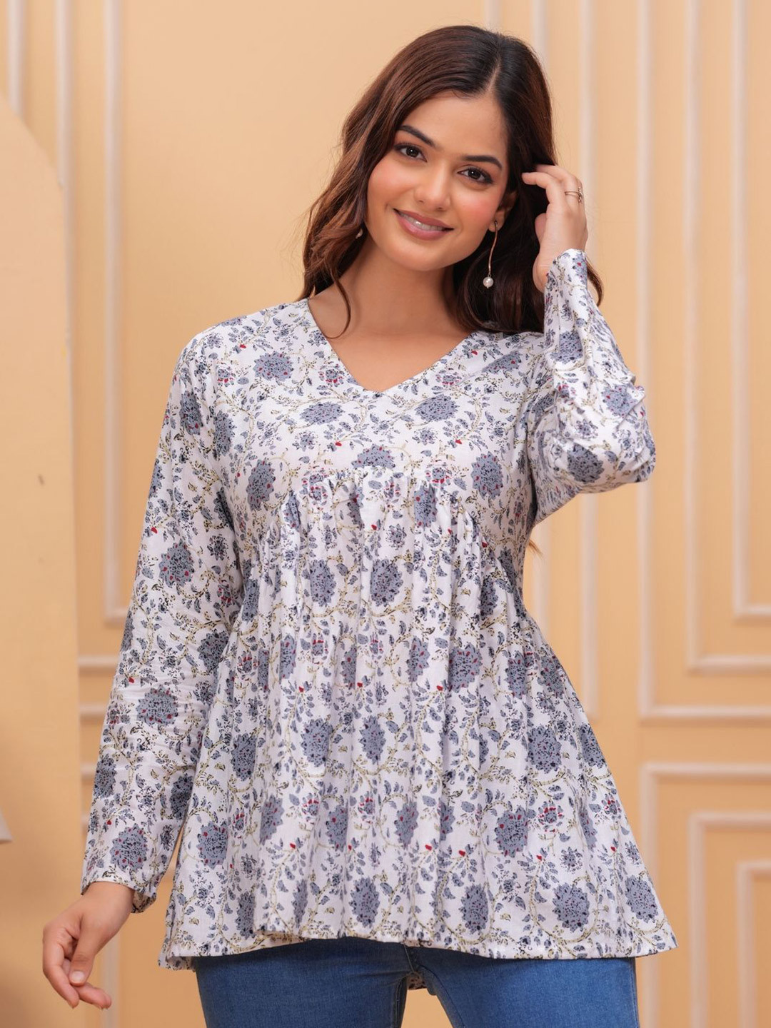 Printed Cotton Peplum Blouse