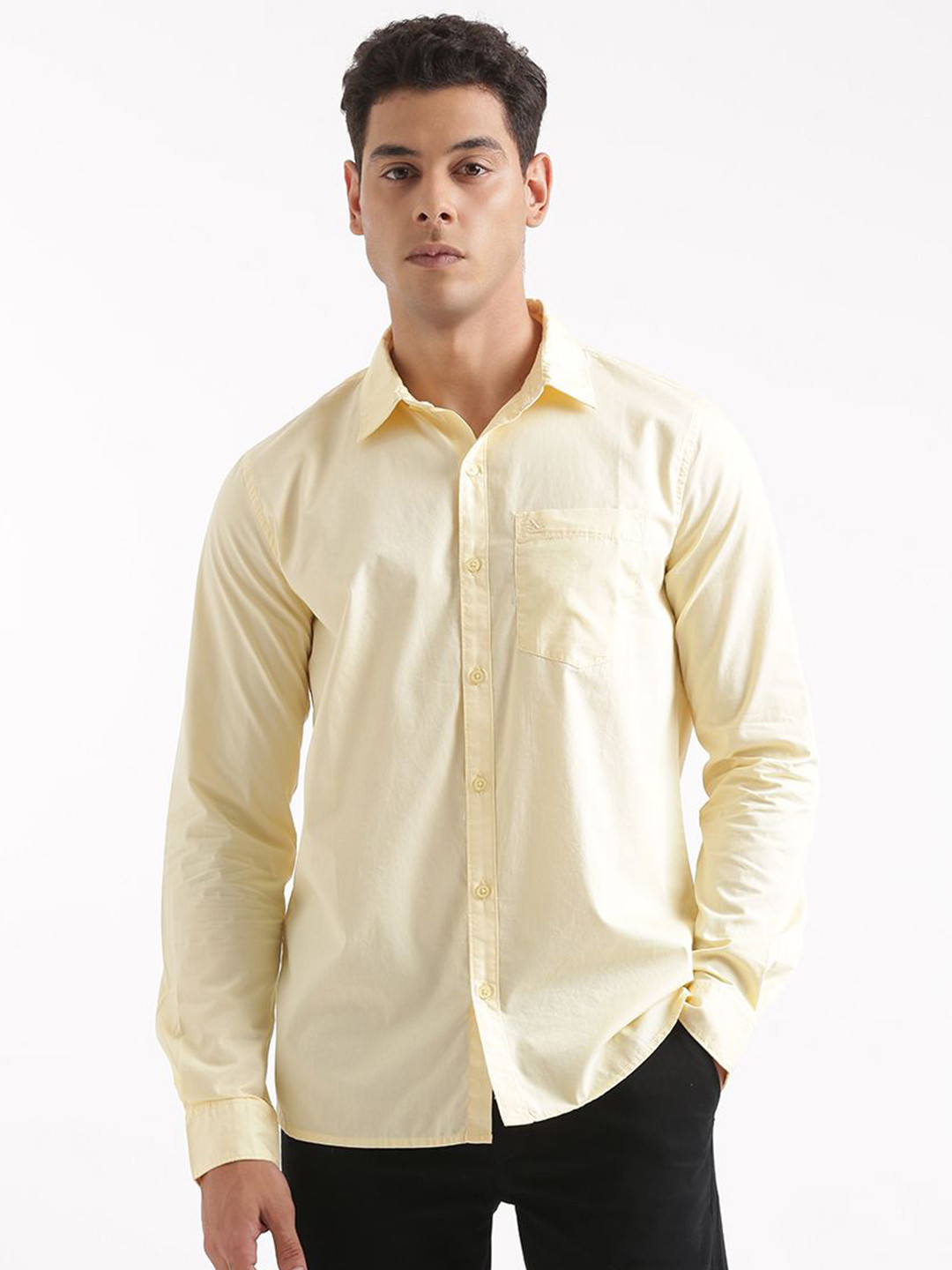 Men's Grey Comfort Spread Collar Cotton Casual Shirt