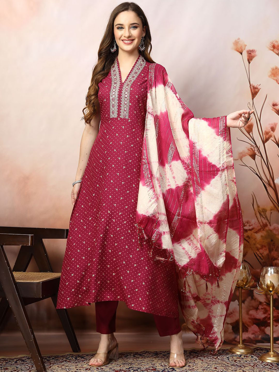 Campana Girls Urvashi Kurta - Seamless Floral Print - Magenta main image 1