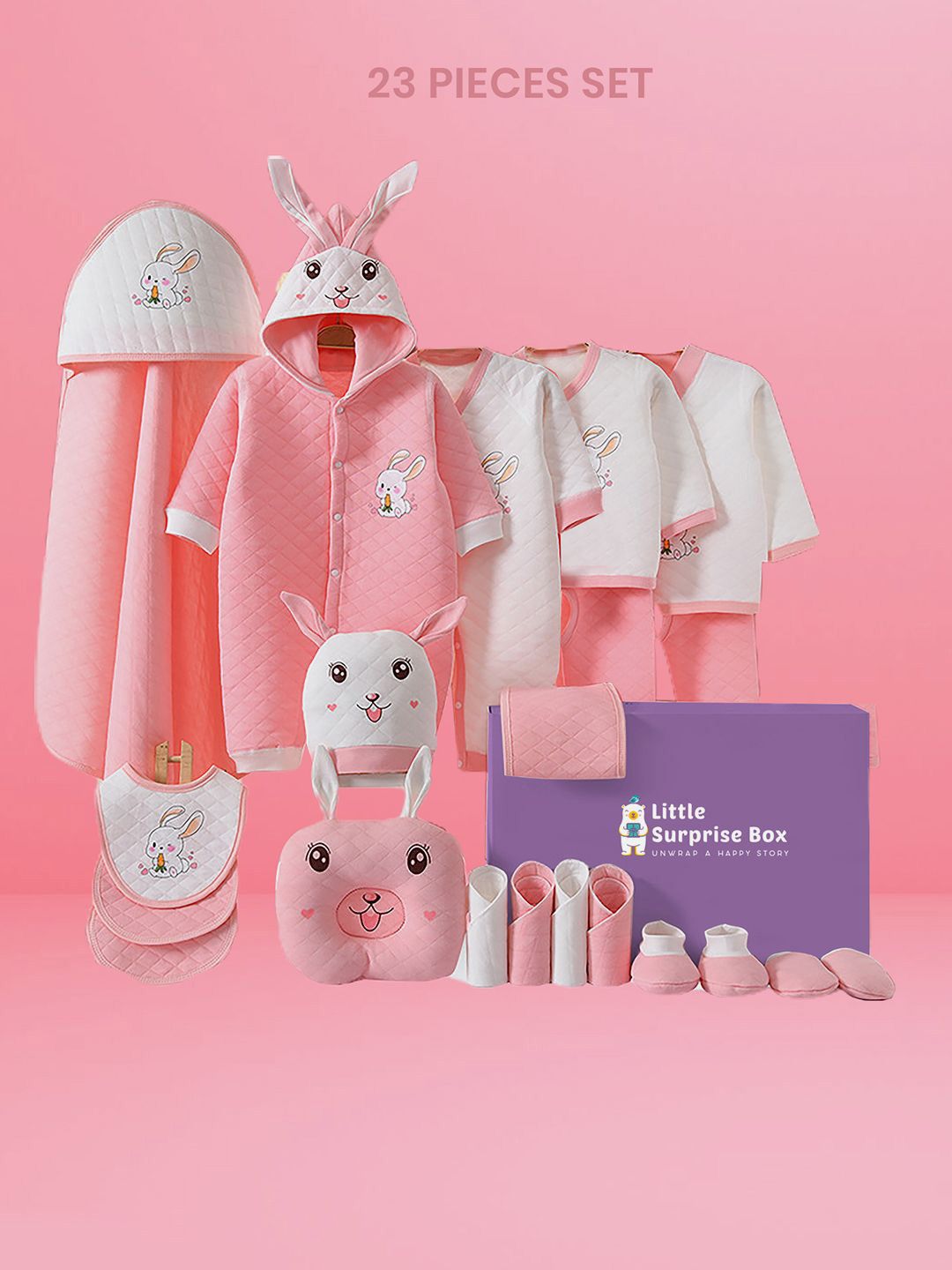 Little Surprise Box,2pcs Shirt & Shorts set Baby Pink Rabbit Toy Swimwear With Swim cap main image 1