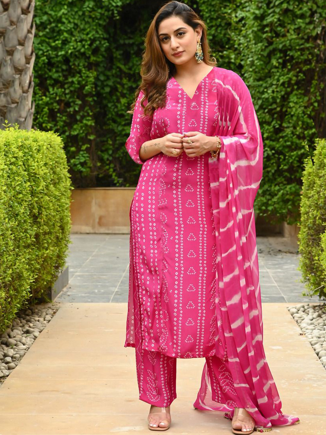 GoSriKi Damen Kurta Set Senf - Viskose Mit Hose & Dupatta