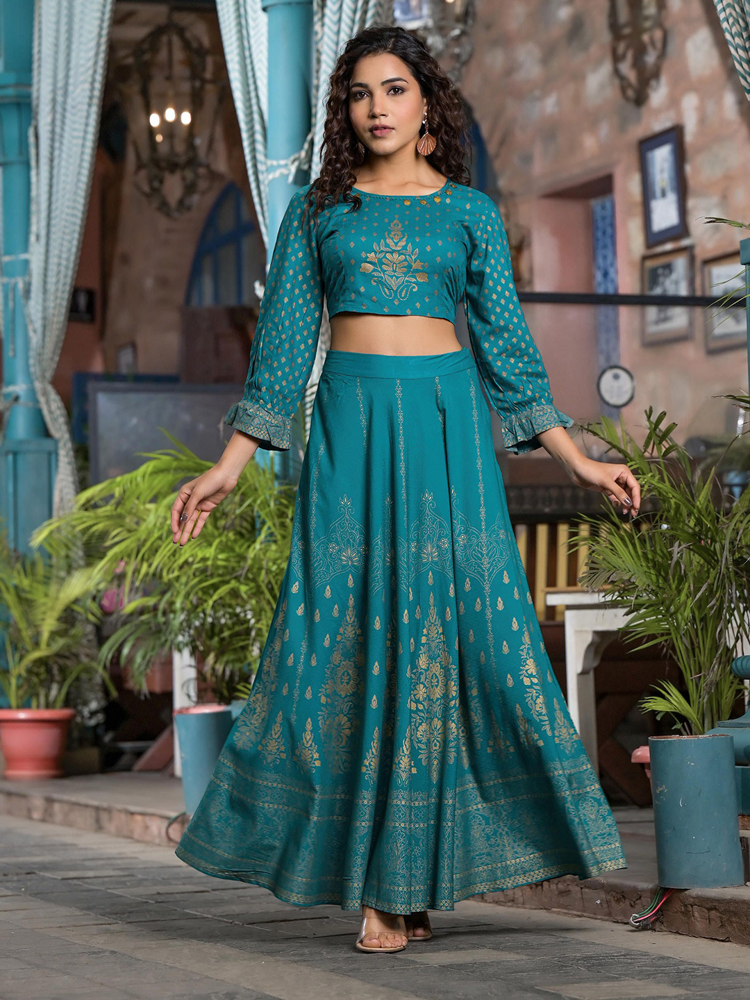 Babyhug Woven Sleeveless Ethnic Motif Printed & Floral Embroidered Choli Lehenga Set with Long Jacket & Lace Detailing - Fuchsia main image 0