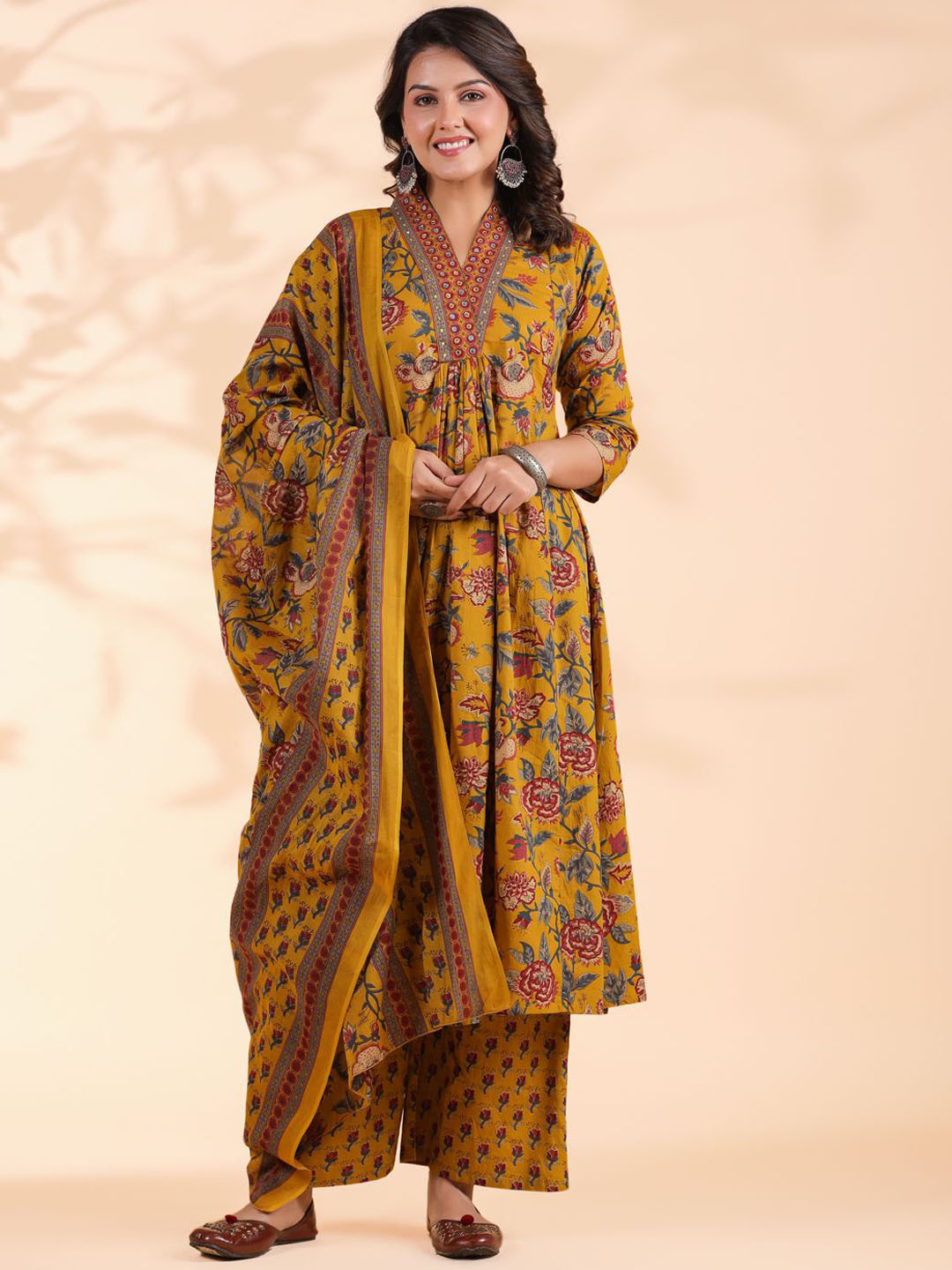 Women Black Floral Wrap Anarkali Kurta With Palazzos main image 1