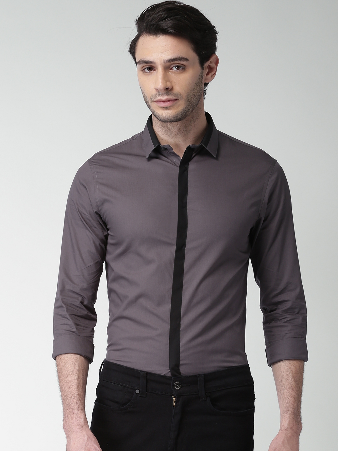 Buy Celio Men Charcoal Grey Straight Slim Fit Casual Shirt - Shirts for ...