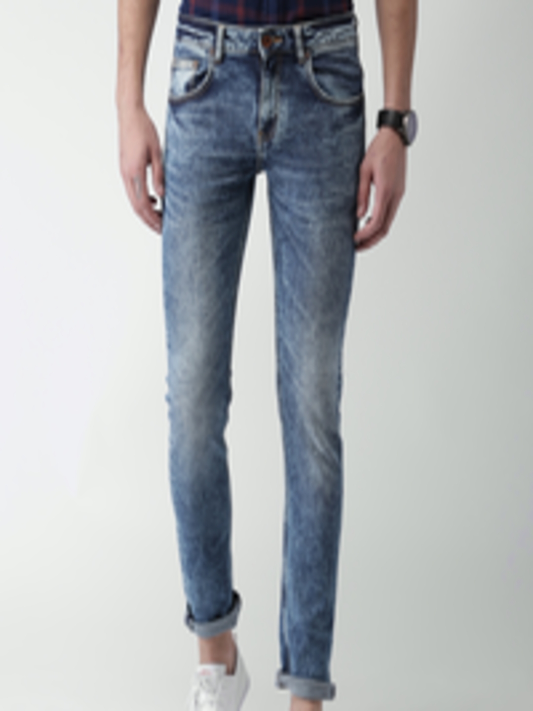 Buy Celio Men Blue Slim Fit Mid Rise Clean Look Acid Washed Jeans ...