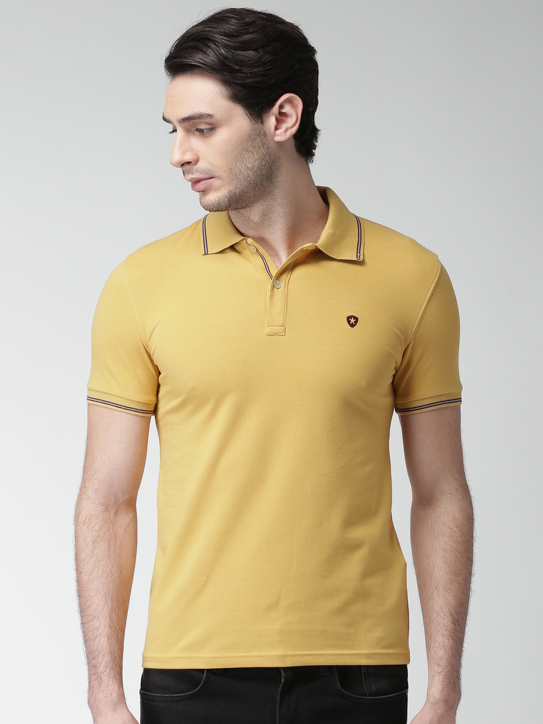 Buy Celio Men Mustard Yellow Solid Polo Collar T Shirt Tshirts for