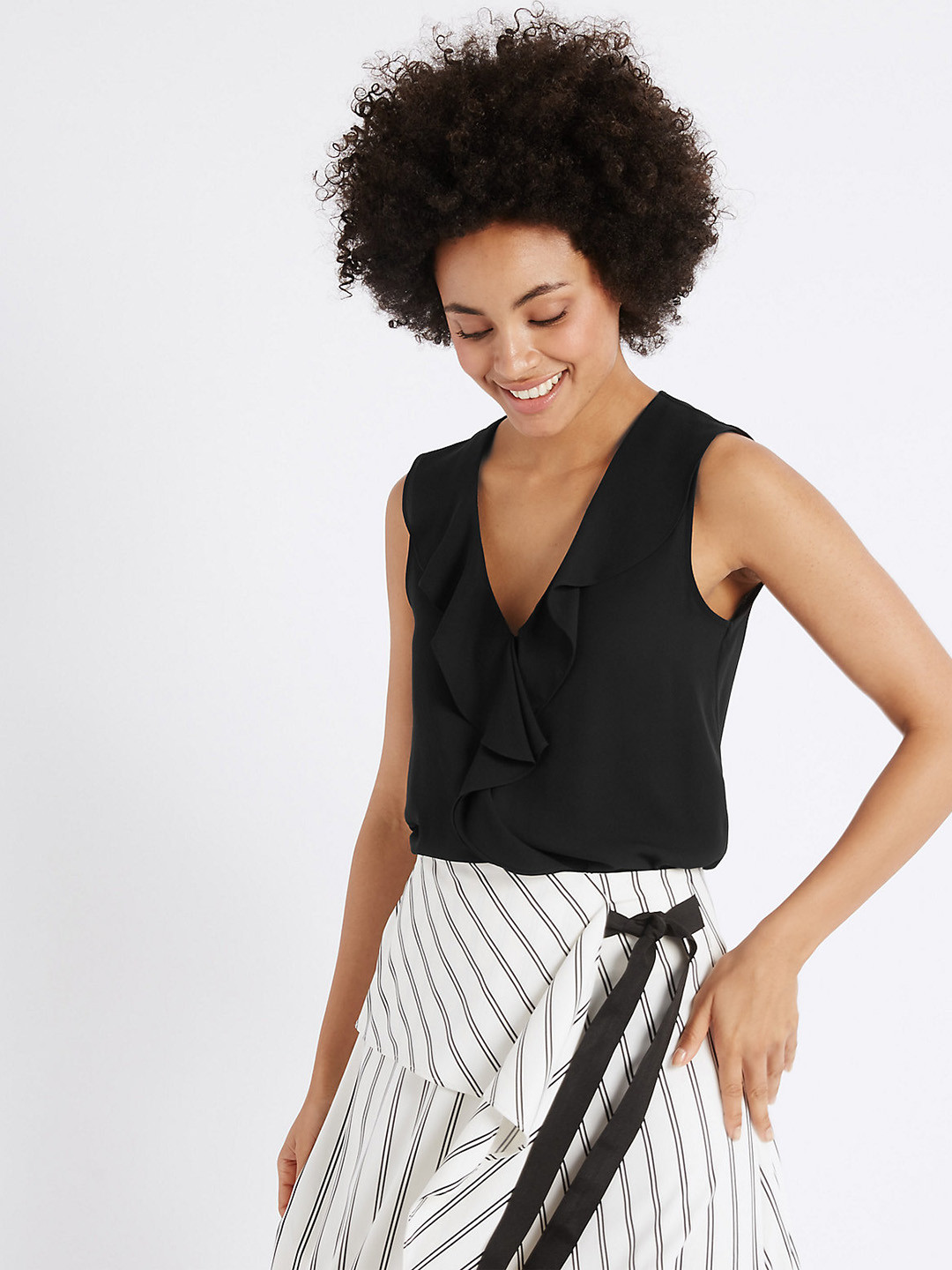 Buy Marks & Spencer Women Black Solid Ruffled A Line Top Tops for