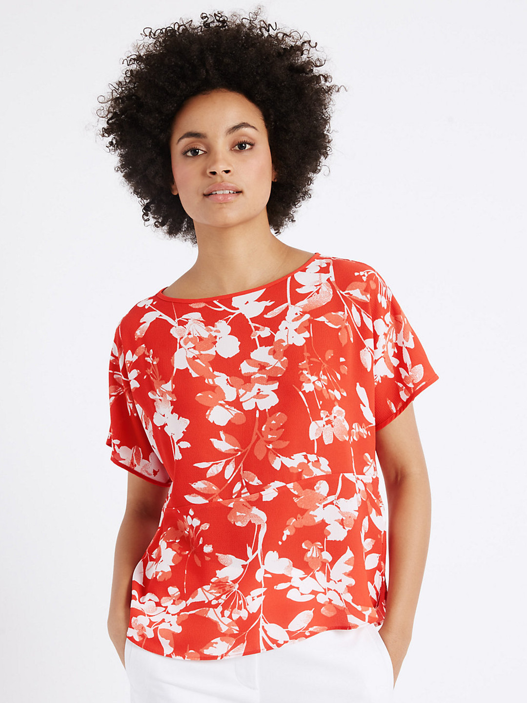 Buy Marks & Spencer Women Coral Orange Floral Print Top Tops for Women 2024287 Myntra