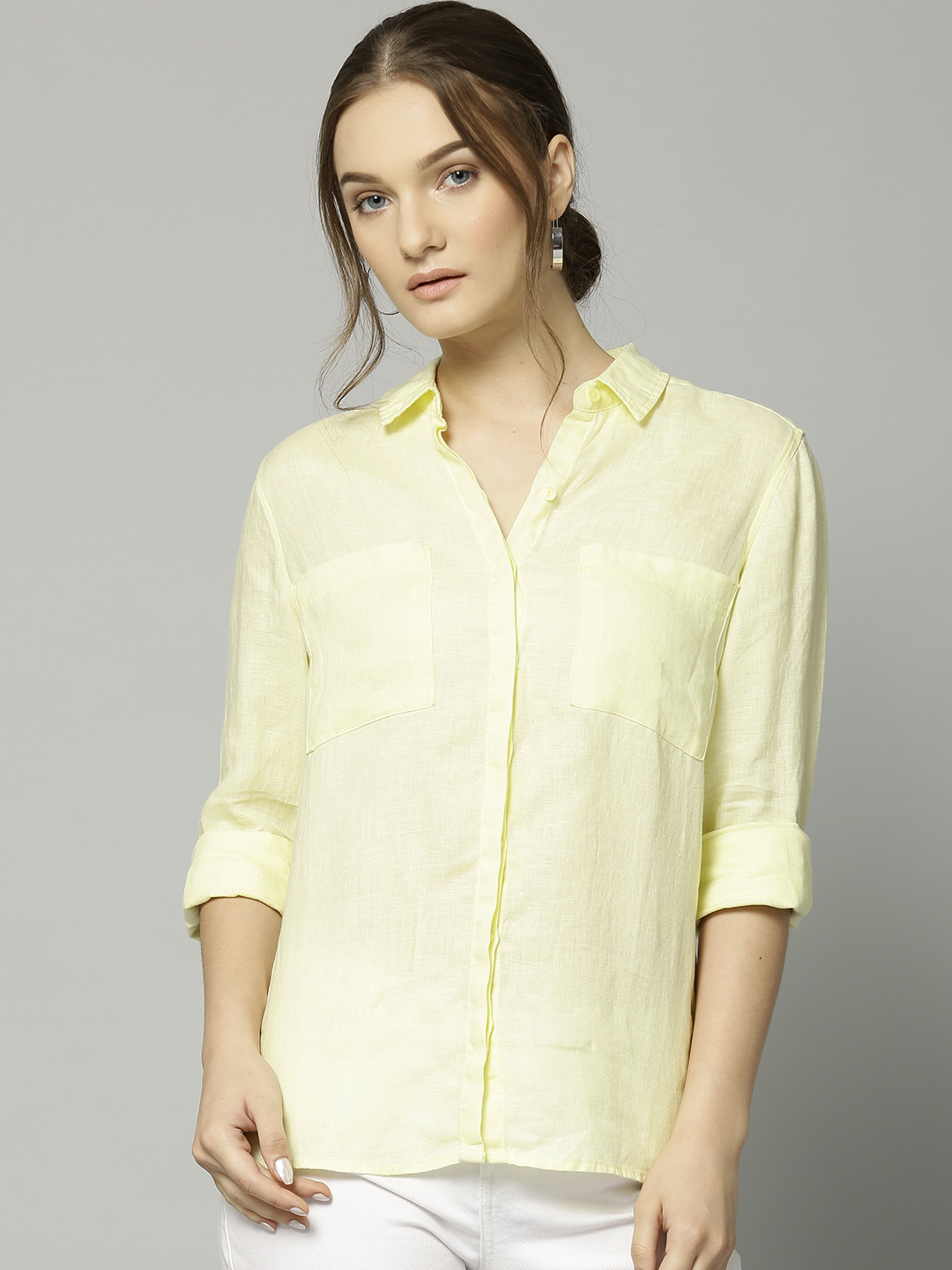 Buy Marks & Spencer Women Yellow Solid Linen Casual Shirt Shirts for Women 2024306 Myntra