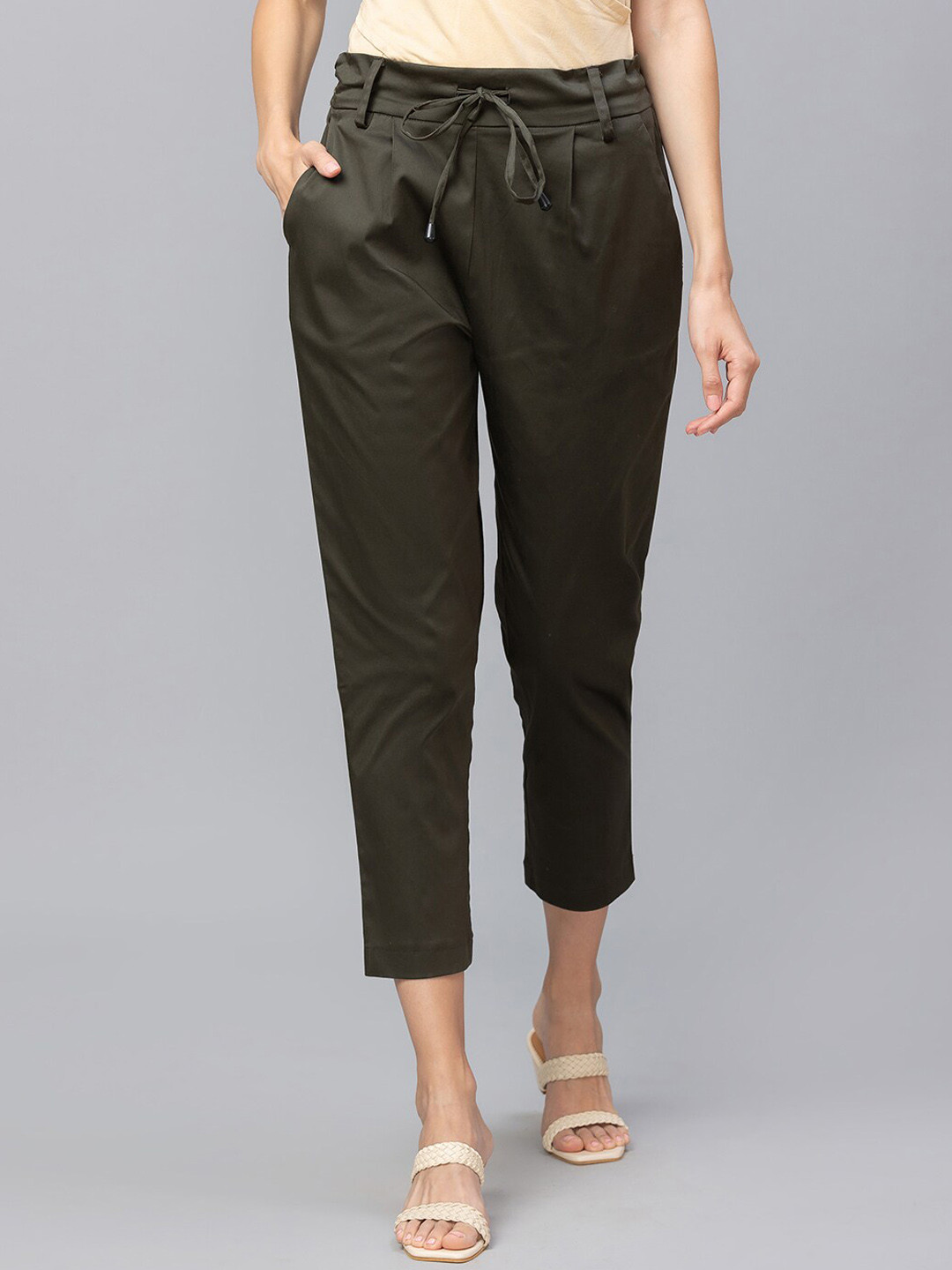 Buy Globus Women Olive Green Trousers - Trousers for Women 20243946 ...