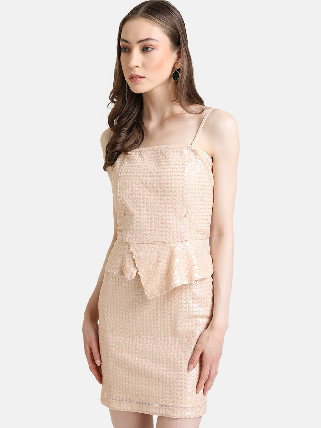 Buy Kazo Women Beige Embellished Peplum Mini Dress Dresses for Women