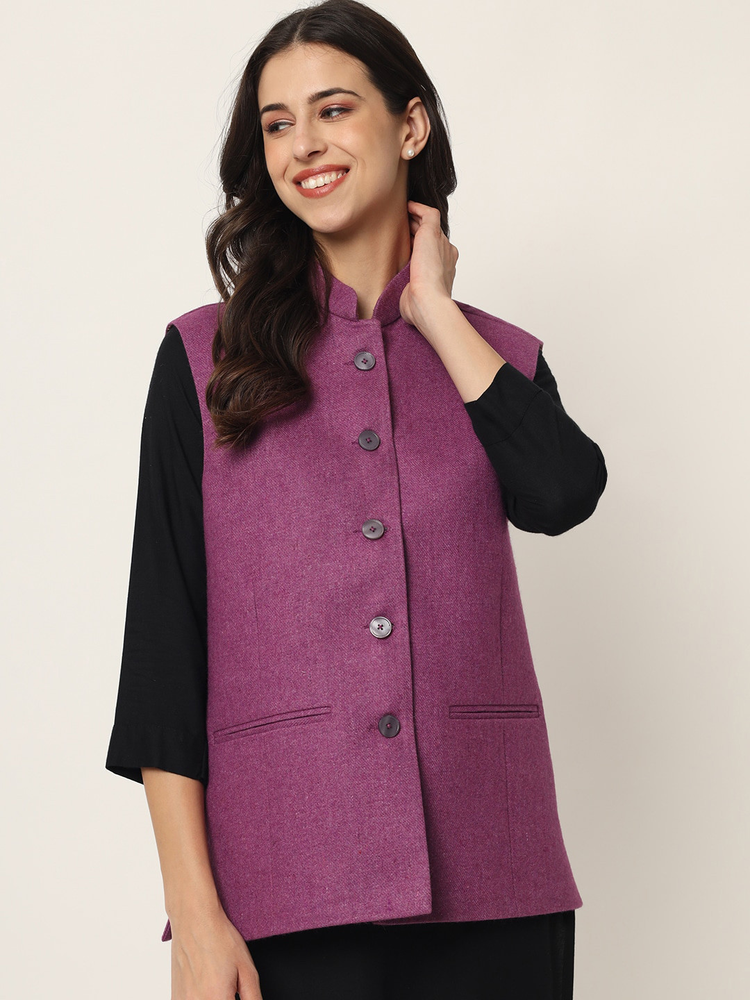 Vastraa Fusion Solid Indian Traditional Ethnic Waistcoat Festive Cotton Nehru Jacket for Women