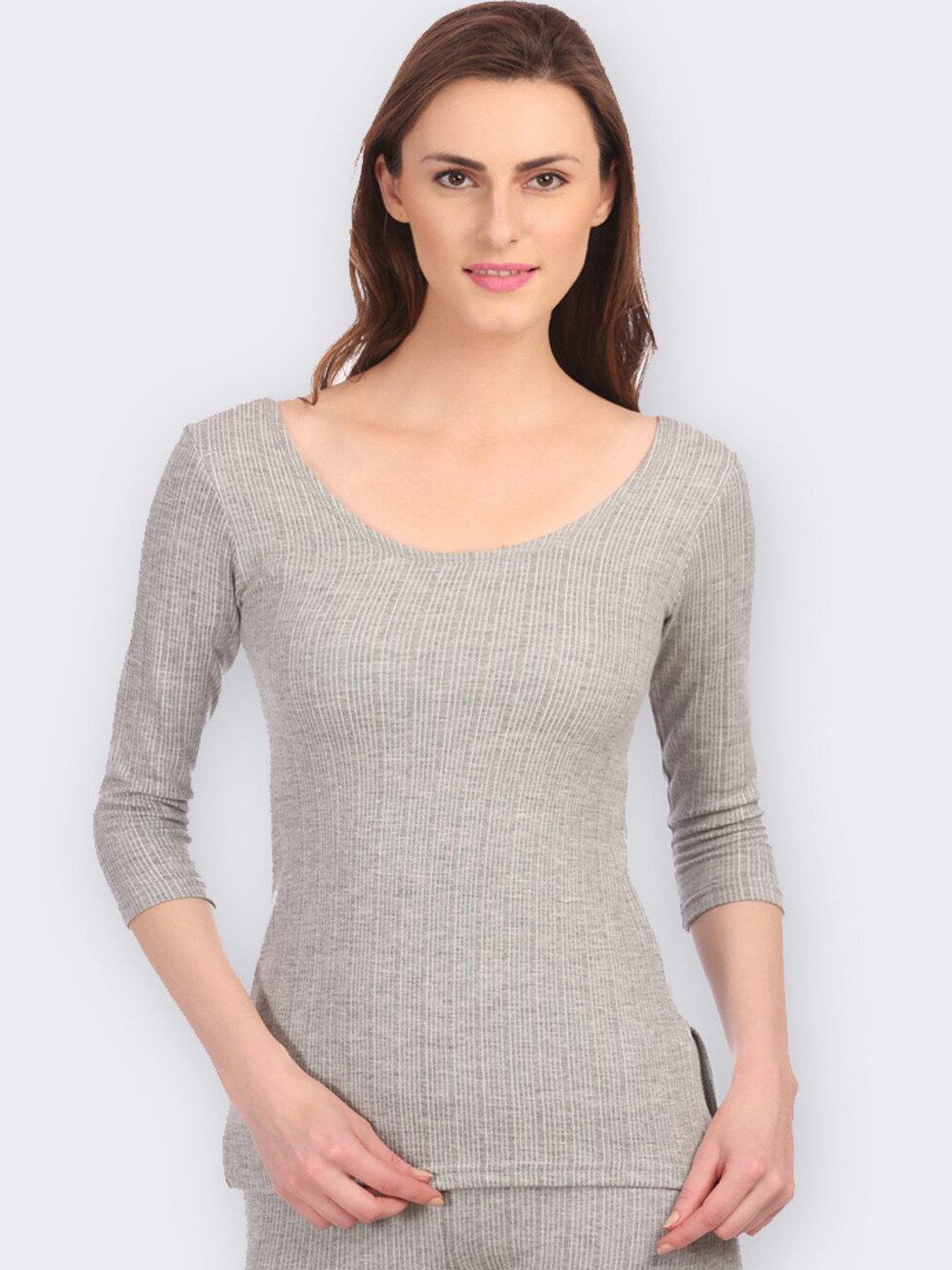 Buy NEVA Women Grey Striped Cotton Thermal Tops Thermal Tops for