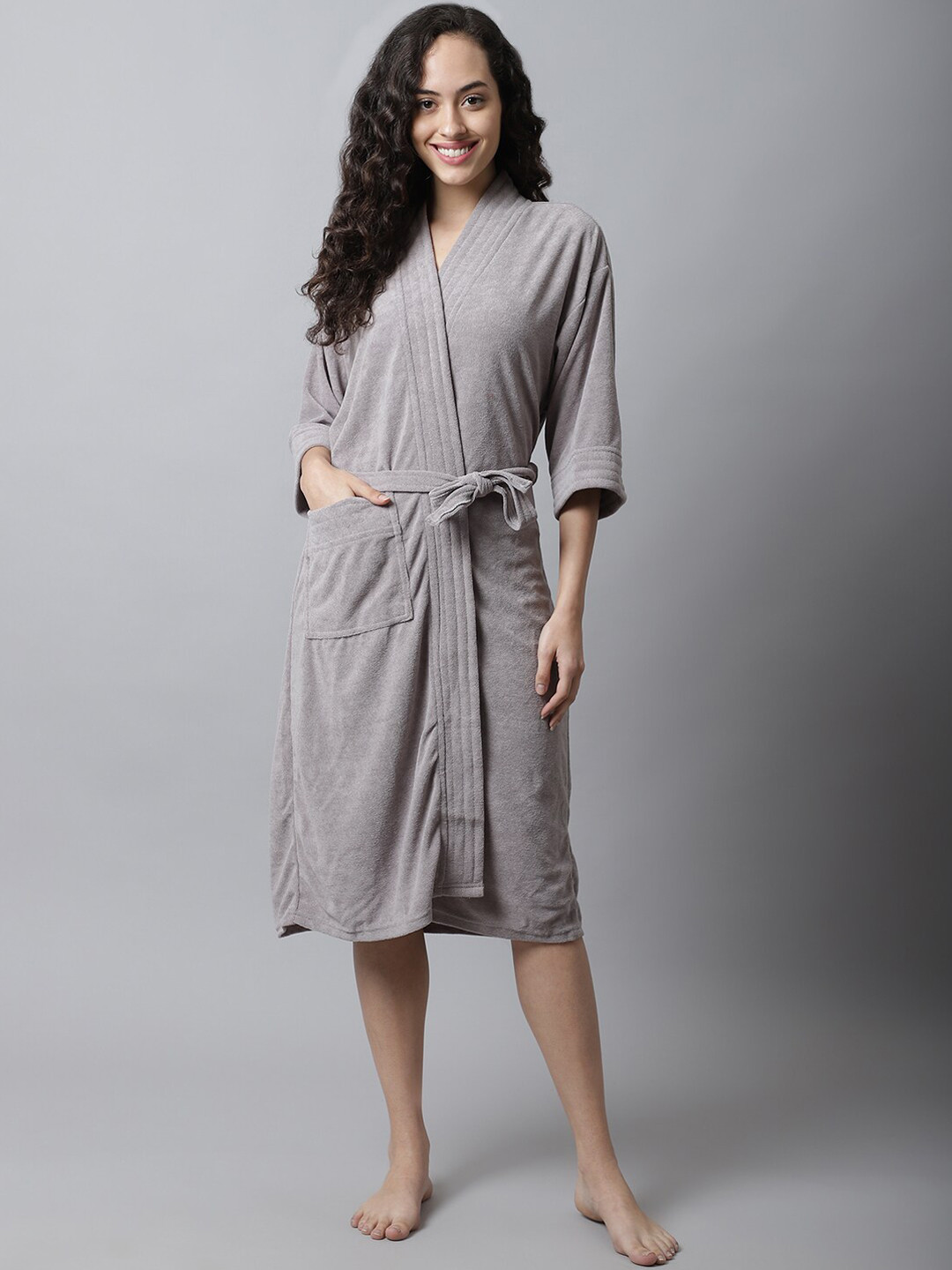Buy ELEVANTO Women Grey Solid Bath Robe Bath Robe for Women 20249752