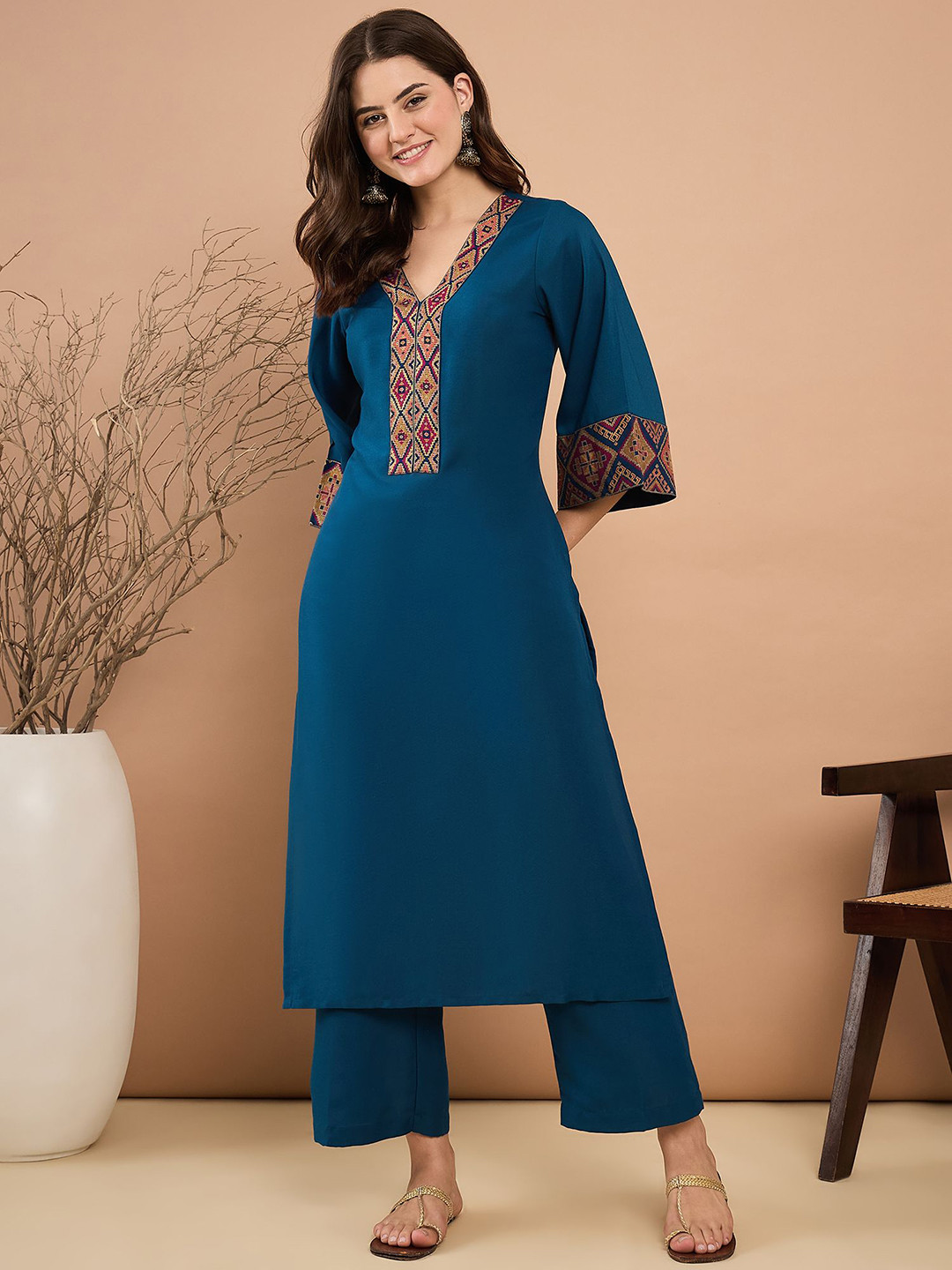 Women's Viscose Yoke Design Solid Straight Kurta Pant With Dupatta
