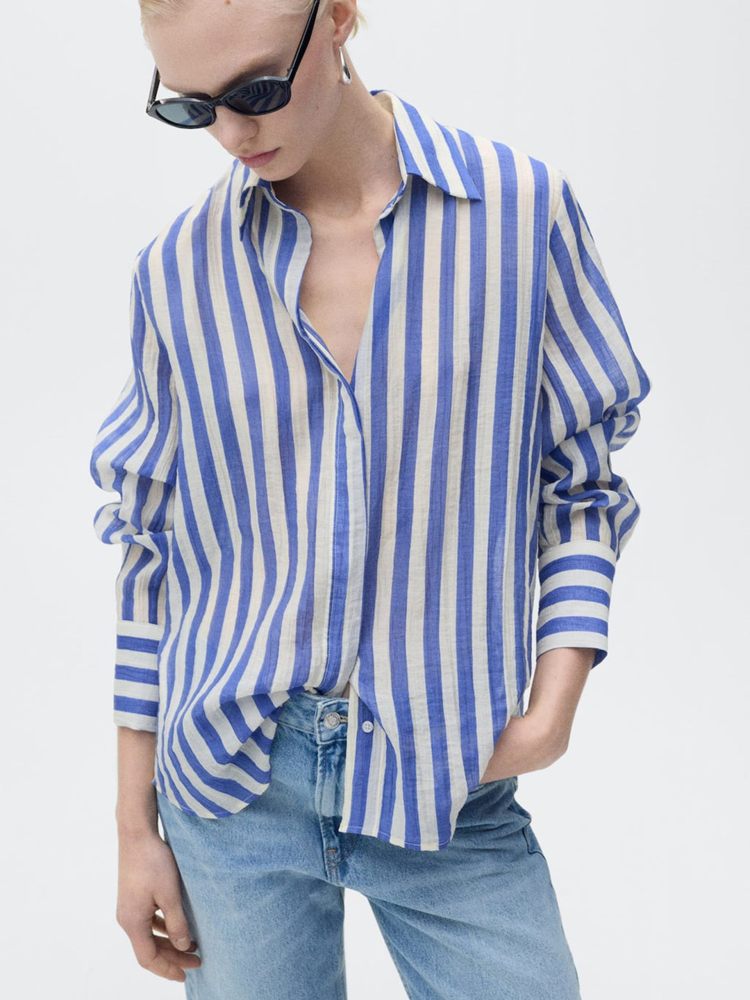 A Semi-sheer Striped Woven Top