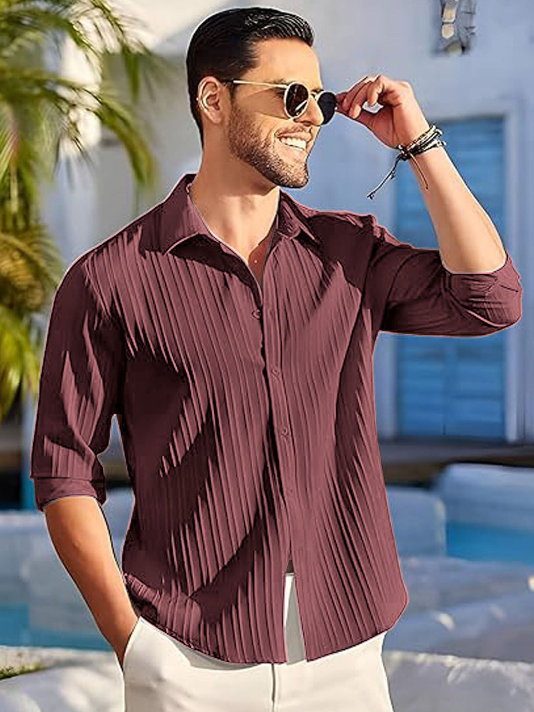 Men's Black Standard Spread Collar Textured Cotton Casual Shirt