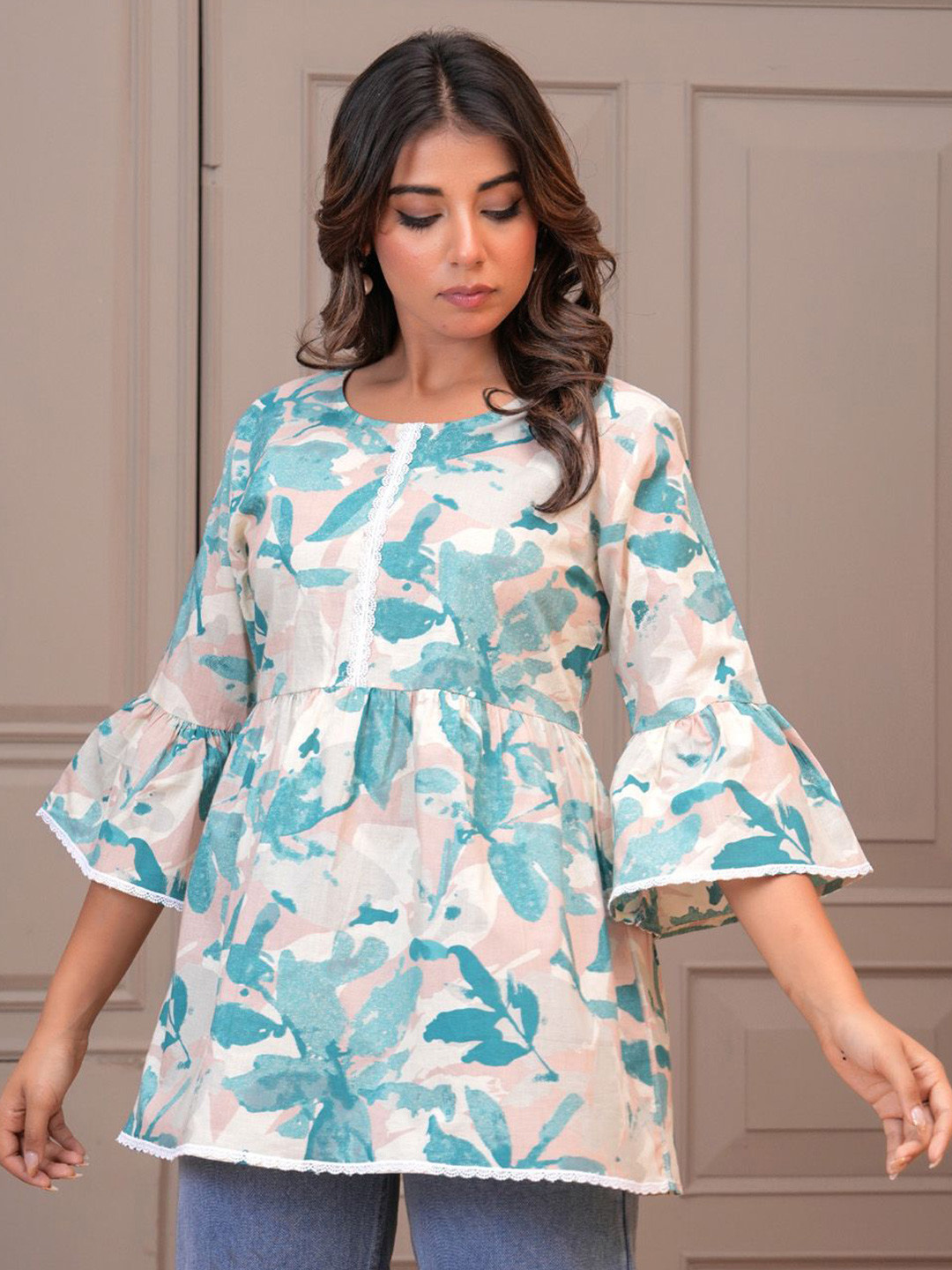 Buy BAESD Floral Print Flared Sleeve Cotton Top Tops for Women