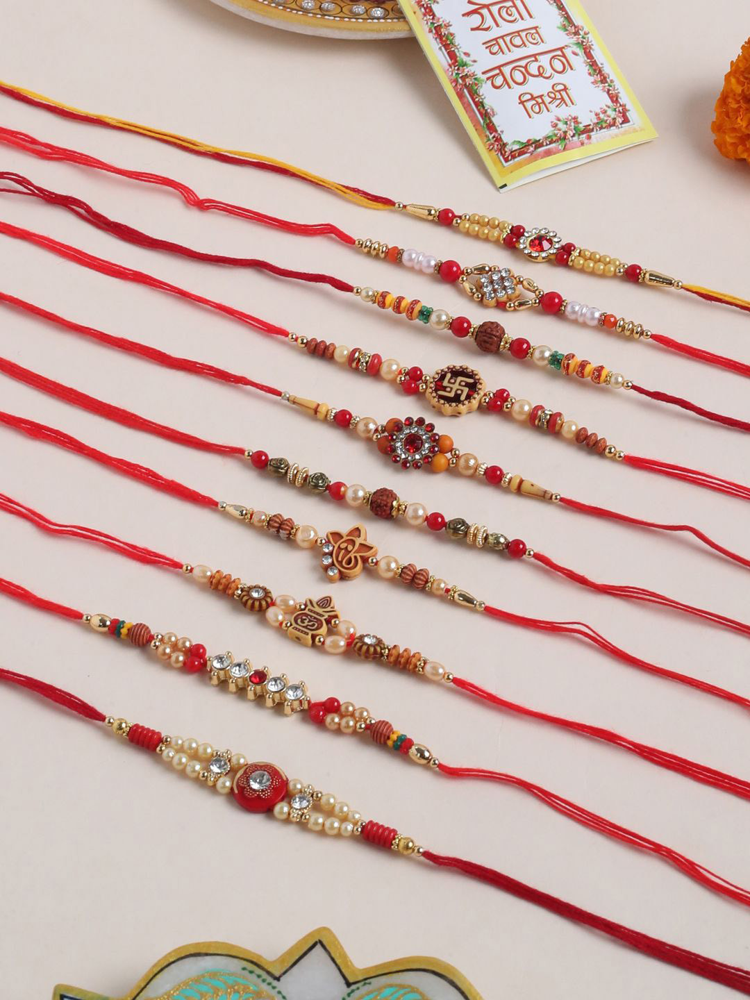 Buy Sangria Set Of 10 Red Artificial Stones And Beads Rudraksh Thread ...