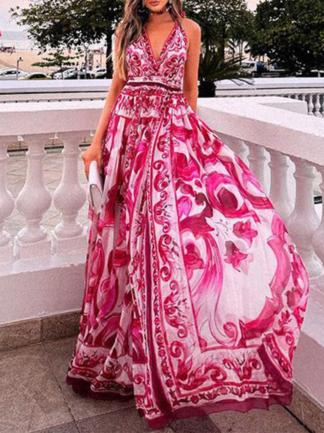 Trista 3D Floral Halter Neck Maxi Dress