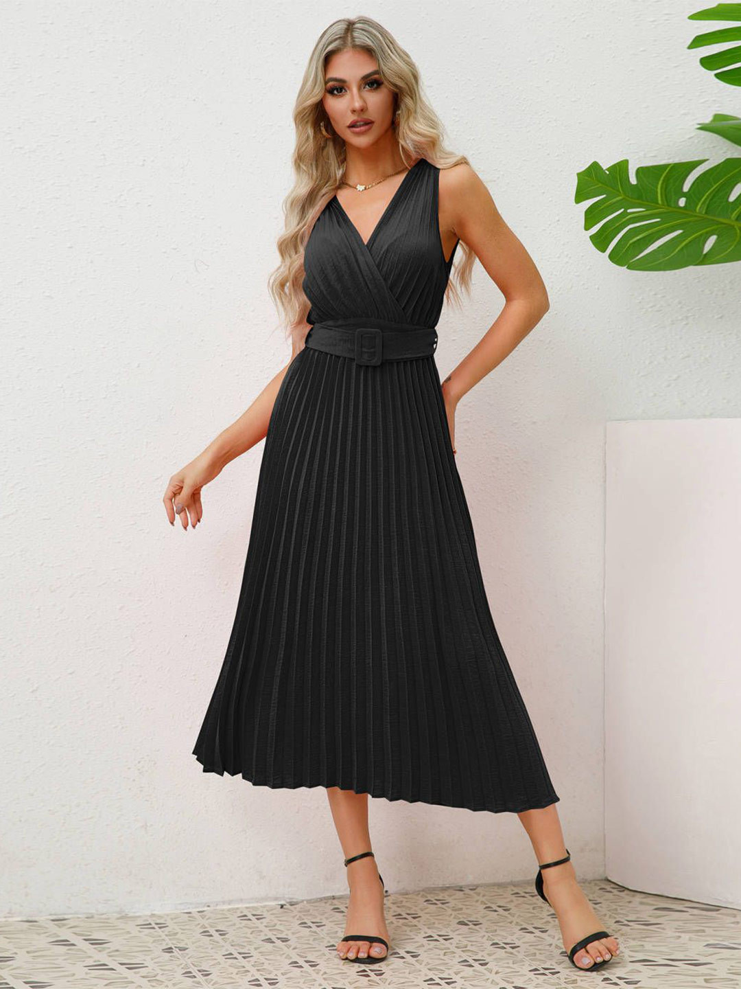 A-Line Sleeveless Midi Dress main image 1
