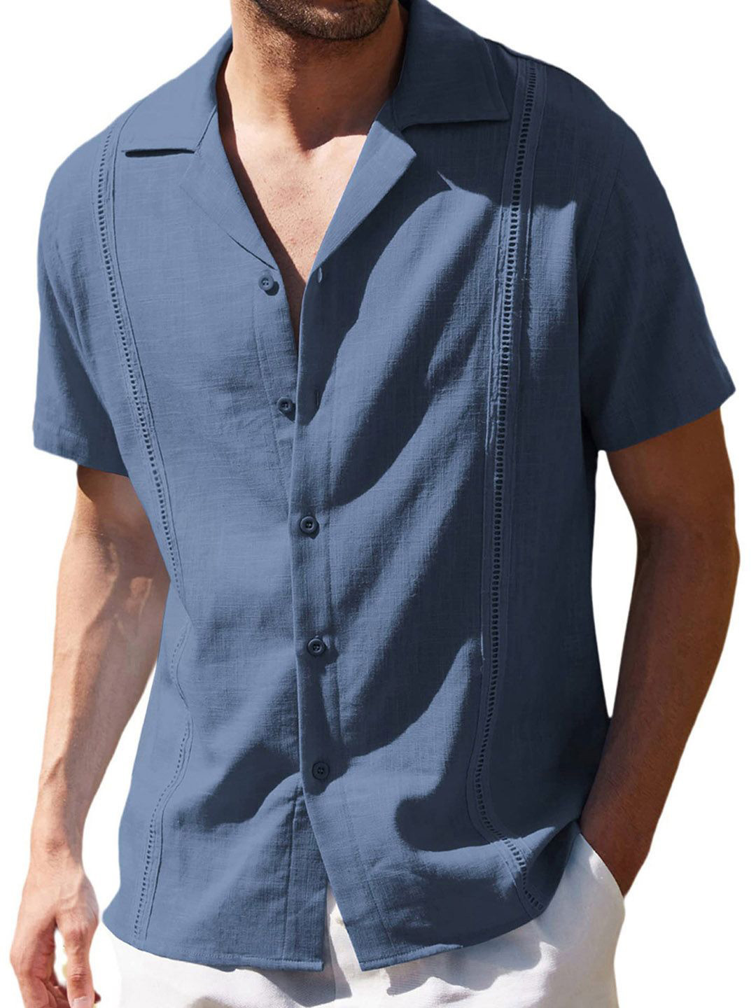 Men's Yellow Comfort Cuban Collar Solid Cotton Relaxed Fit Casual Shirt