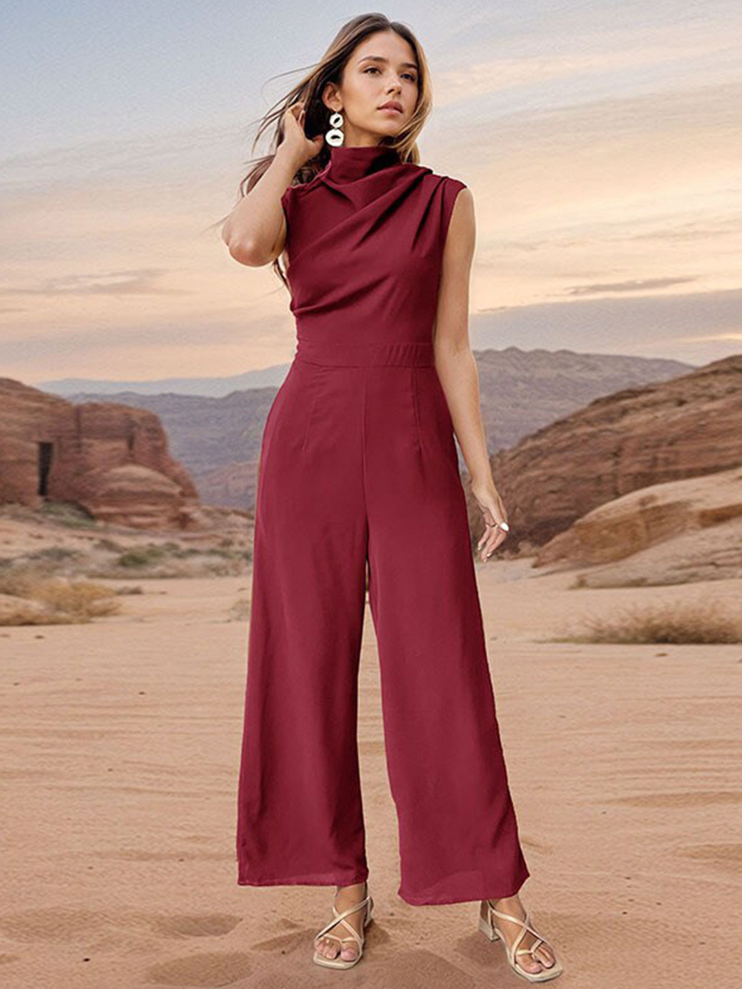 Maroon Contrast Side Tape Jumpsuit