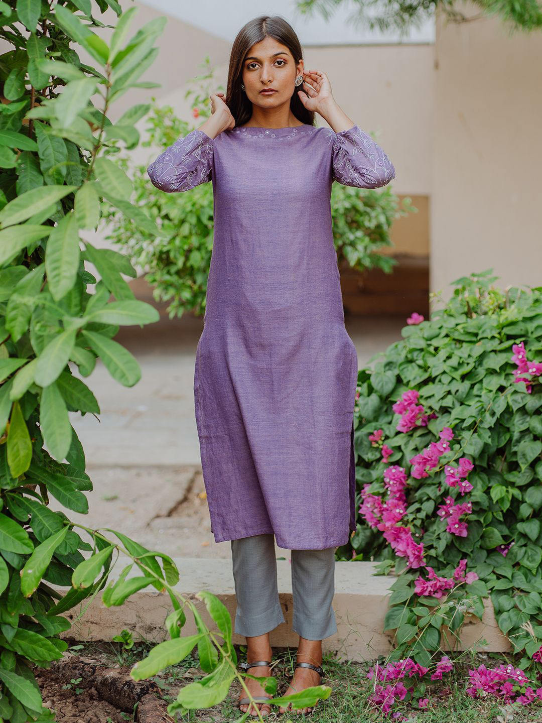 Women Ethnic Motifs Embroidered Tie-Up Neck Mirror Work A-Line Kurta Set