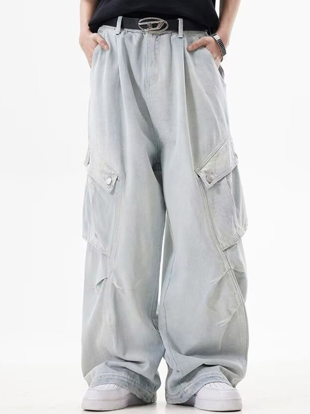 Men's Cotton Black Relaxed Fit Korean Trousers
