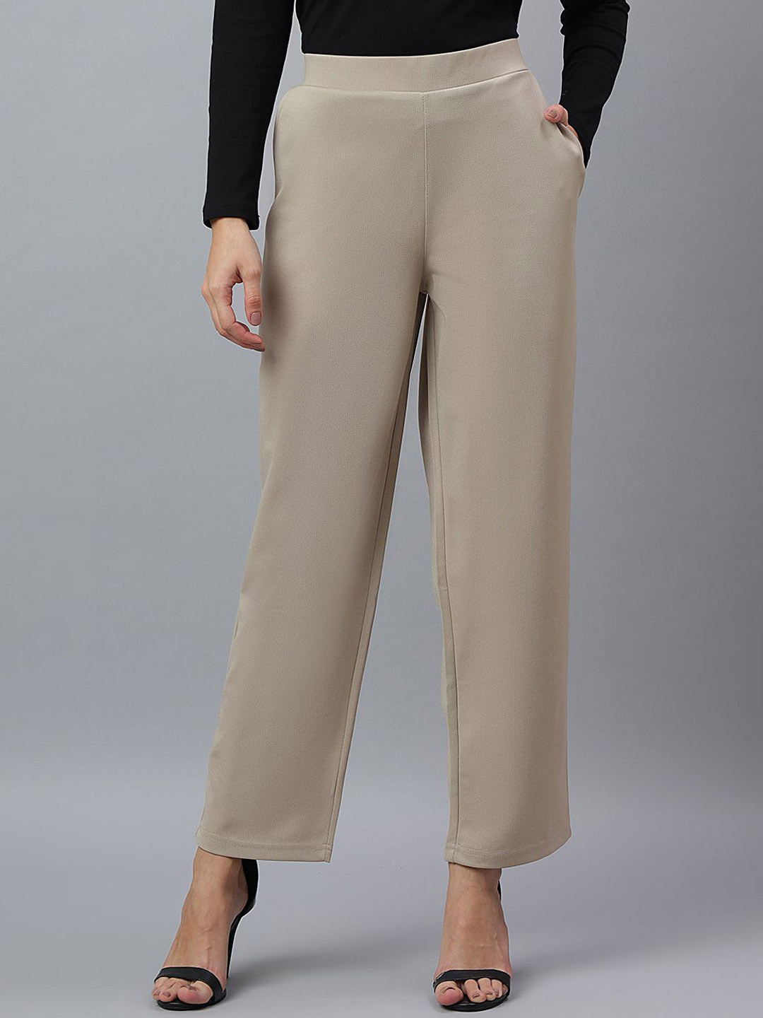 Wine Cotton Straight Fit Slip-on Trouser
