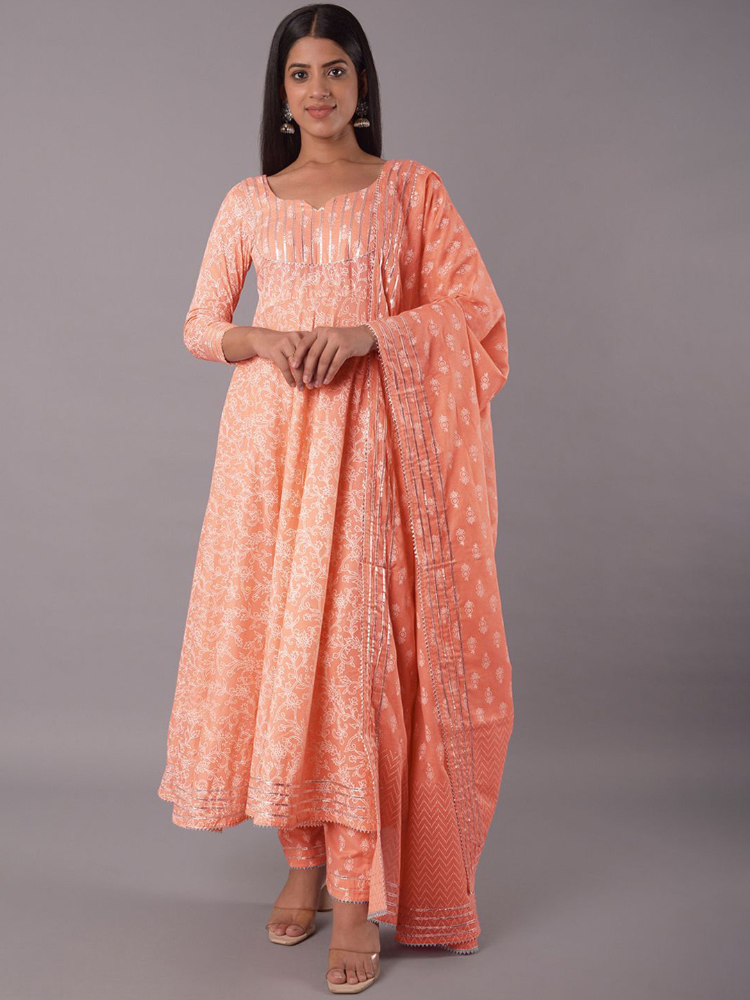 Floral Printed Regular Gotta Patti Kurta with Trousers & With Dupatta