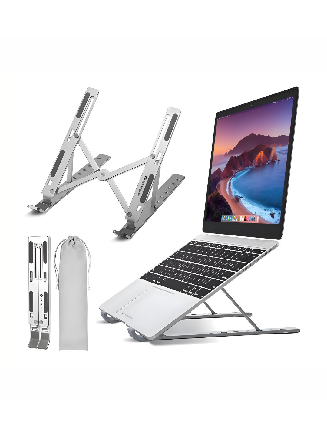 Buy STRIF Silver Toned Foldable PVC Laptop Stand With Phone Holder ...