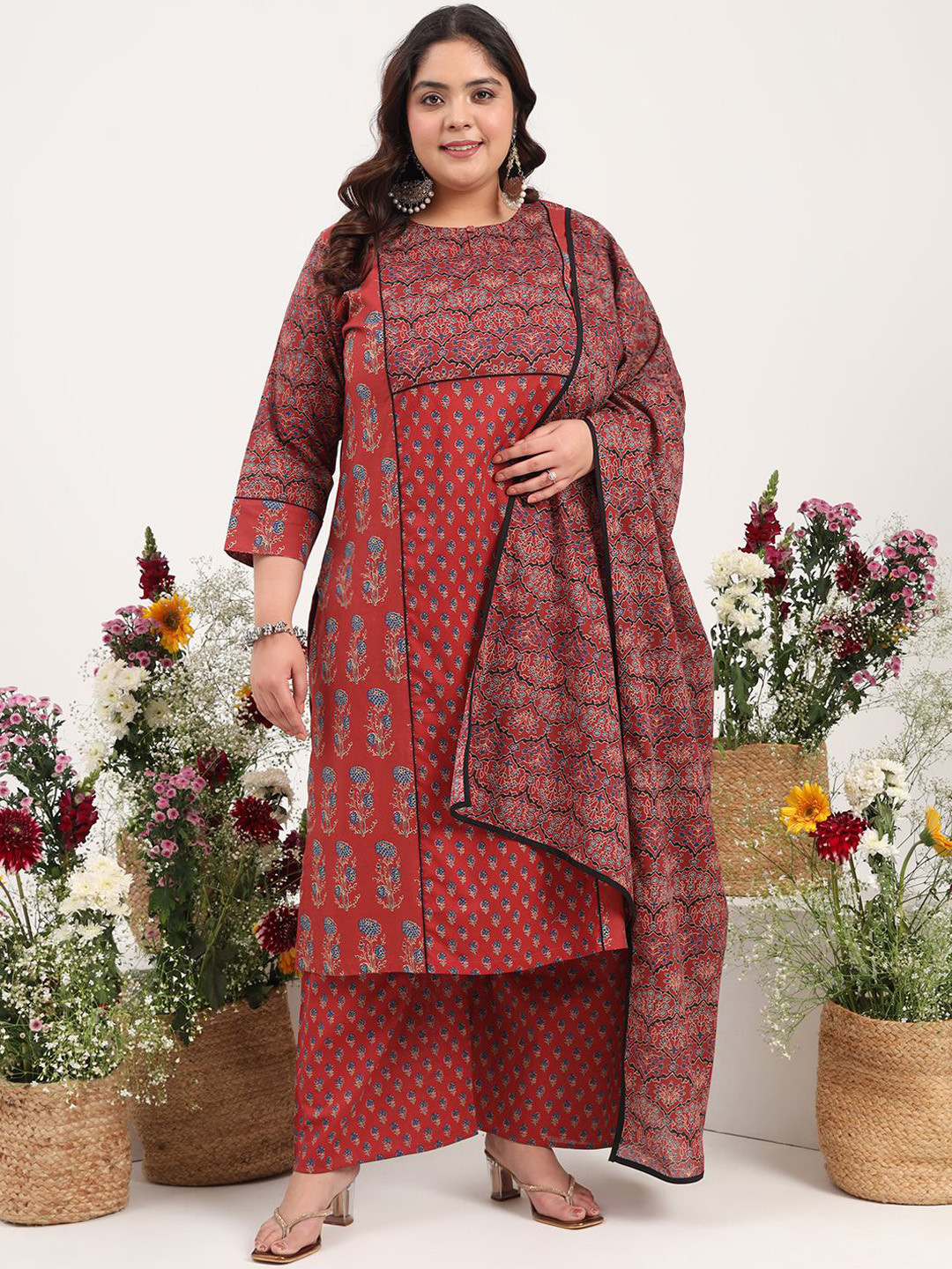 Floral Printed Regular Pure Cotton Kurta With Palazzos