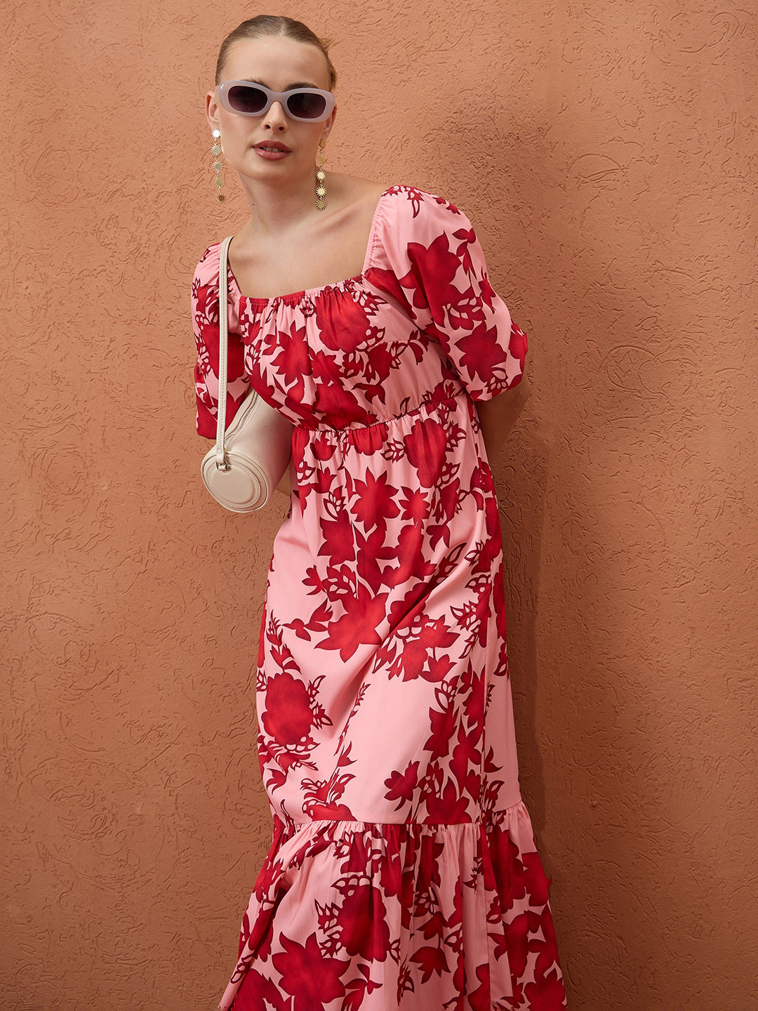 Vitora | Pastel Floral Print Embellished Sequin Square-Neck Maxi Dress