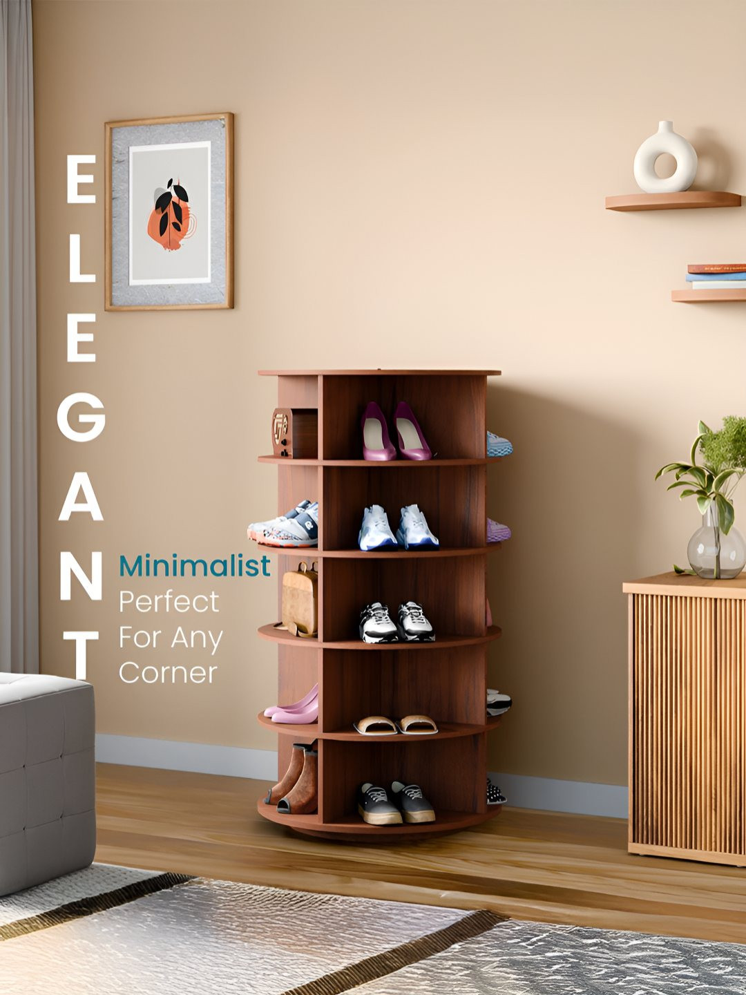 Buy ROCCO Brown 5 Tier Rotating Stand Shoe Rack - Shoe Rack for Unisex ...