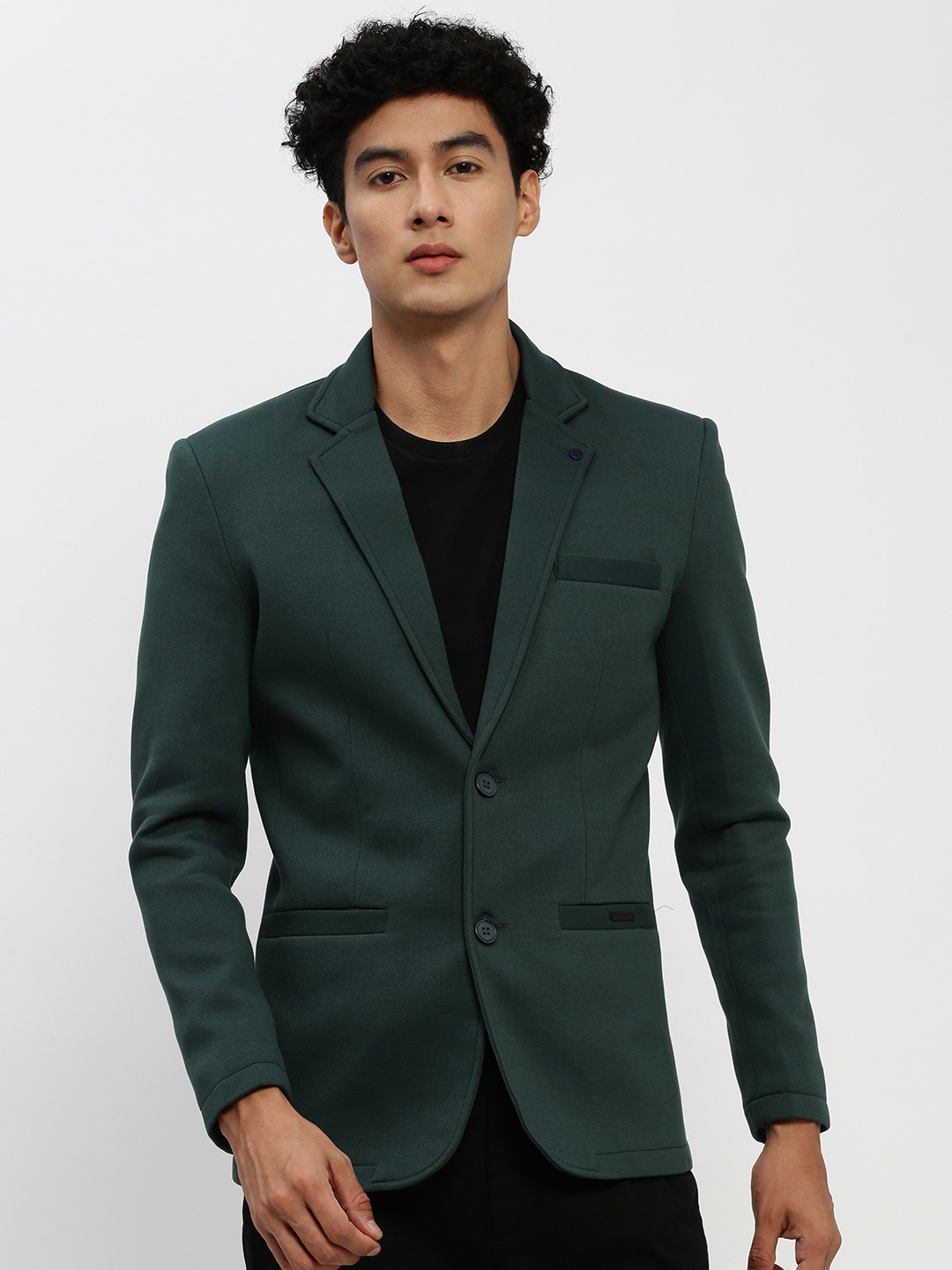 Men's Blue Notched Lapel Slim Fit Cotton Single Breasted Blazer